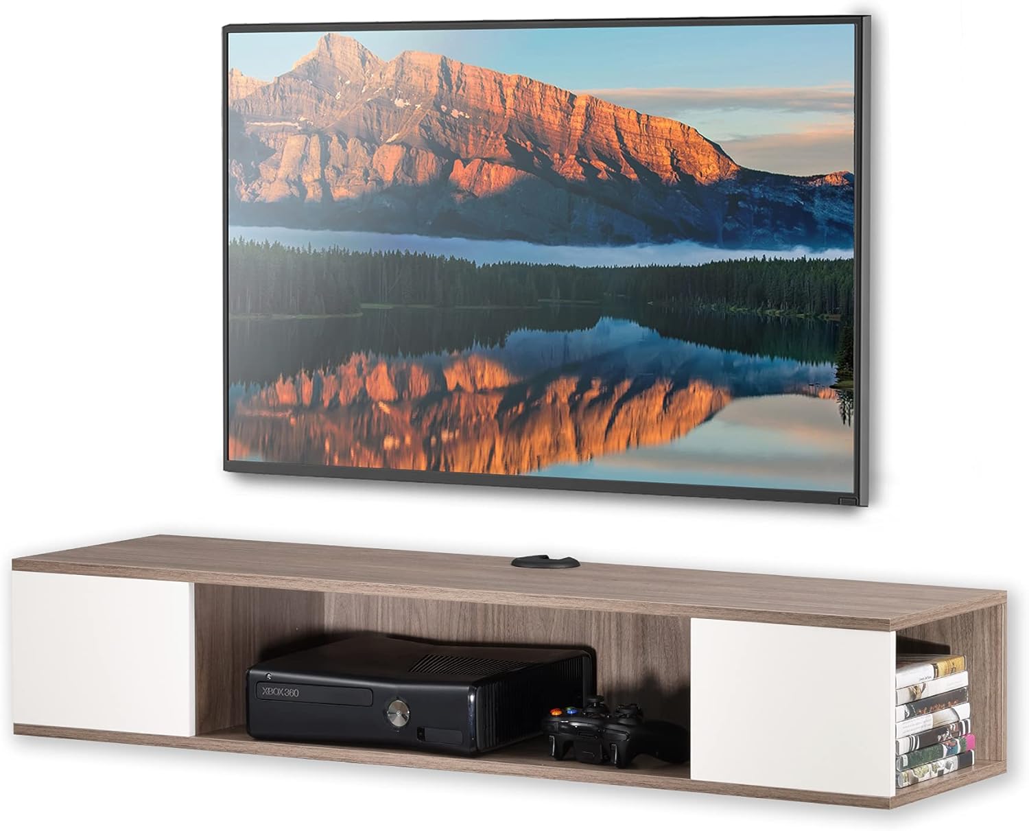 FITUEYES White Floating TV Stand Wall Mounted TV Shelf Entertainment Center Media Console Wood Wall Storage Cabinet for TV Components Under TV Desk Hutch for Living Room Office.