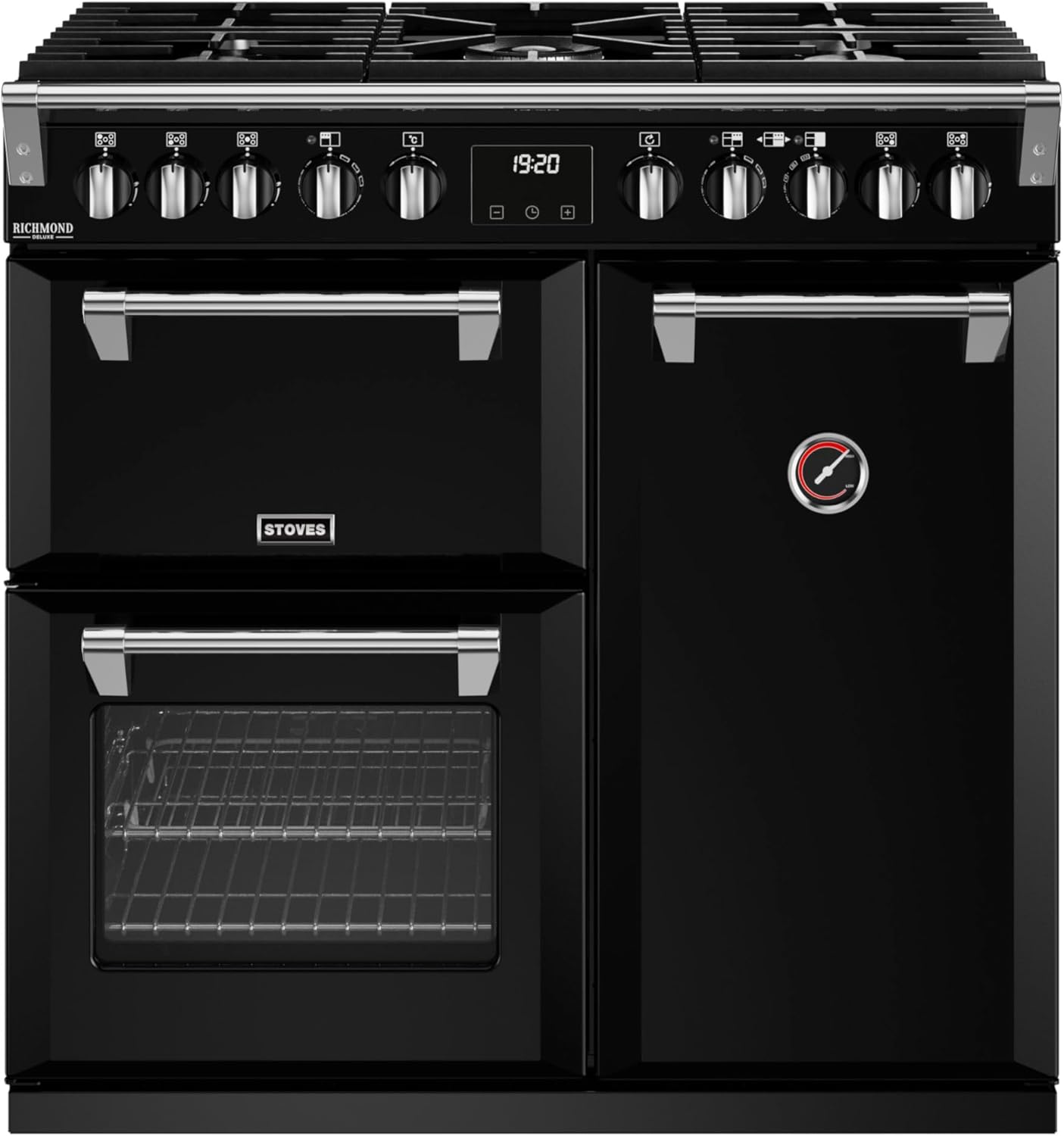 Stoves Richmond Deluxe ST DX RICH D900DF BK 90cm Dual Fuel Range Cooker - Black - A Rated.