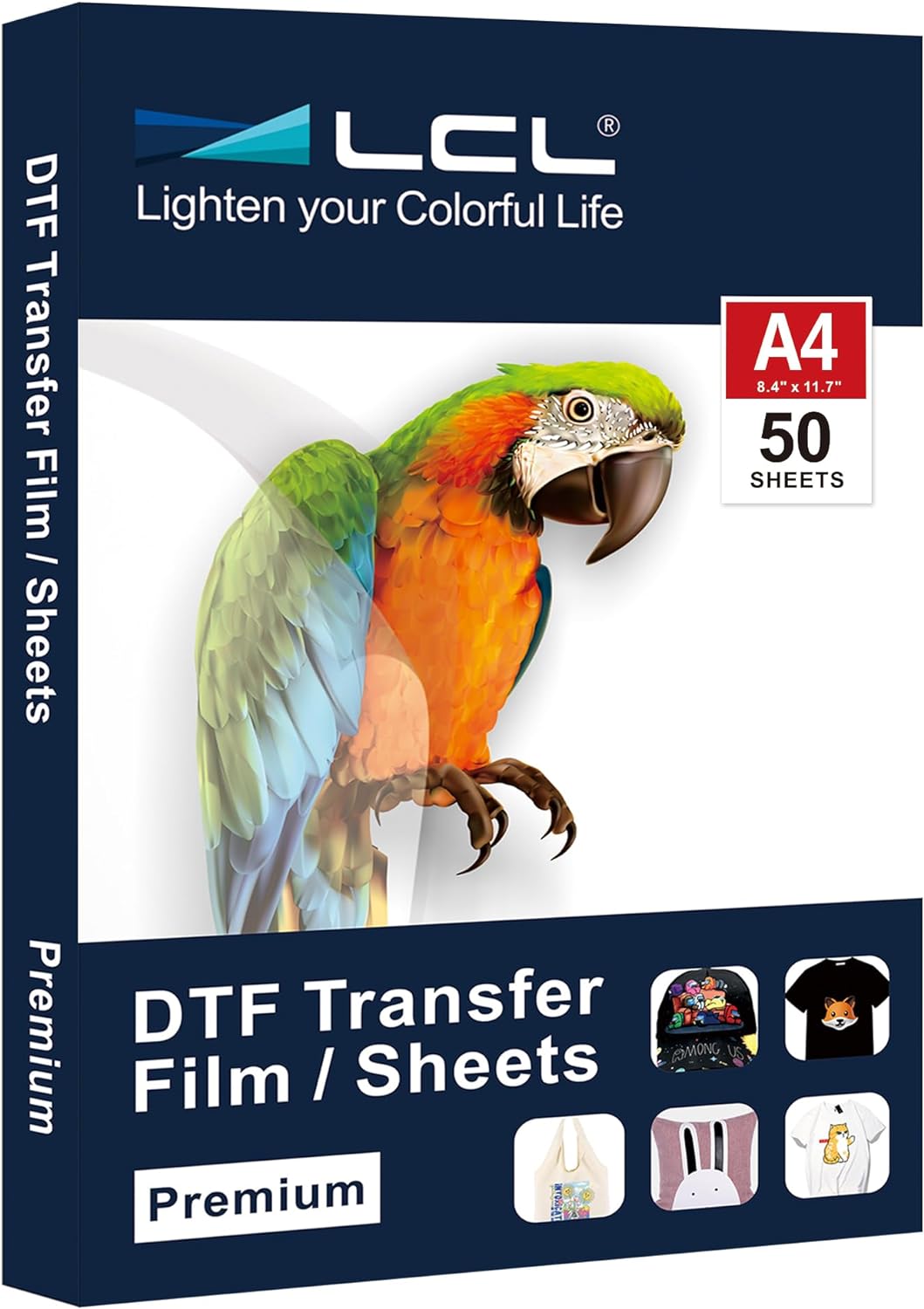 LCL DTF Transfer Film Paper - A4 (21cm x 29.7cm) 50 DTF Paper with Smart Printing Pad for All DTF Printers,DTF Film, Upgraded Premium Direct to Film for All Fabrics.