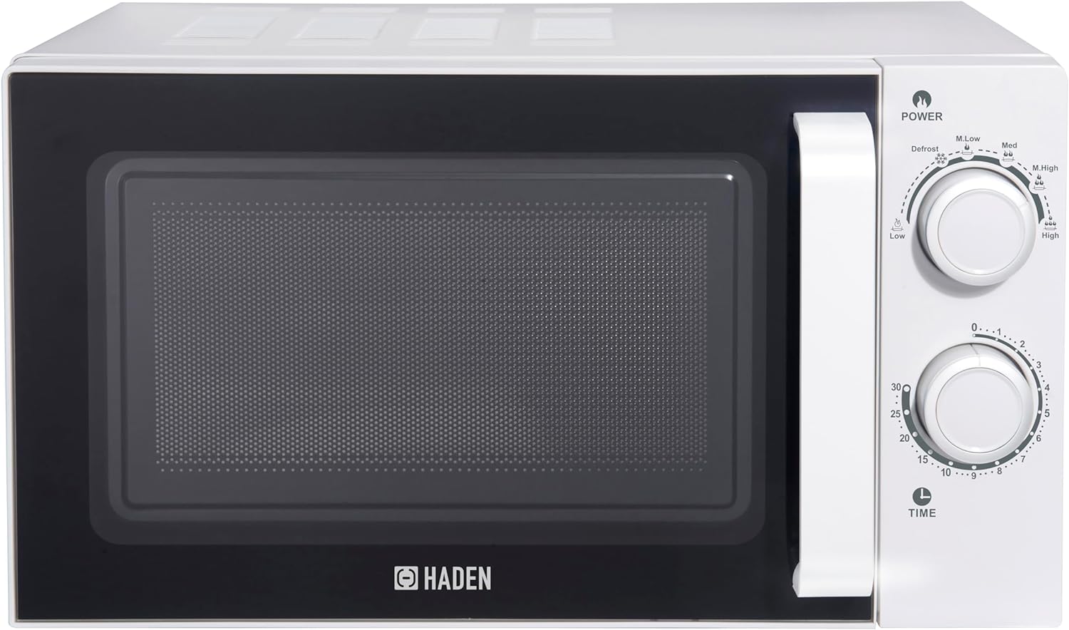 Haden Stainless Steel Interior Microwave Oven - 20l White Microwave, 700W with 6 Power Levels, 30min Timer, Defrost Function and 24.5cm Turntable Glass - Easy To Clean Flatbed Microwave.