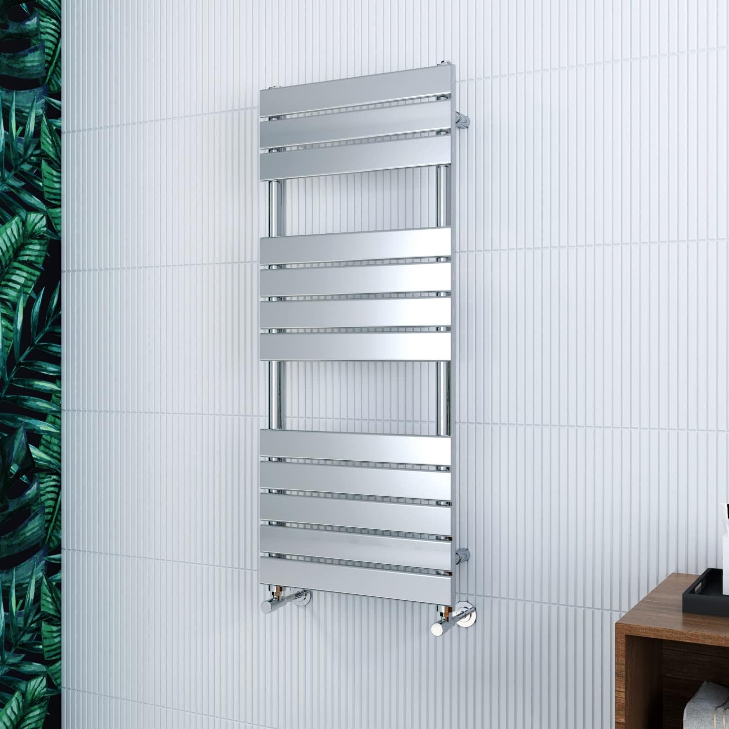 ELEGANT Chrome Flat Panel Towel Rail Radiator 1200 x 500mm Modern Designer Heated Towel Rail Central Heating Rad for Bathroom.