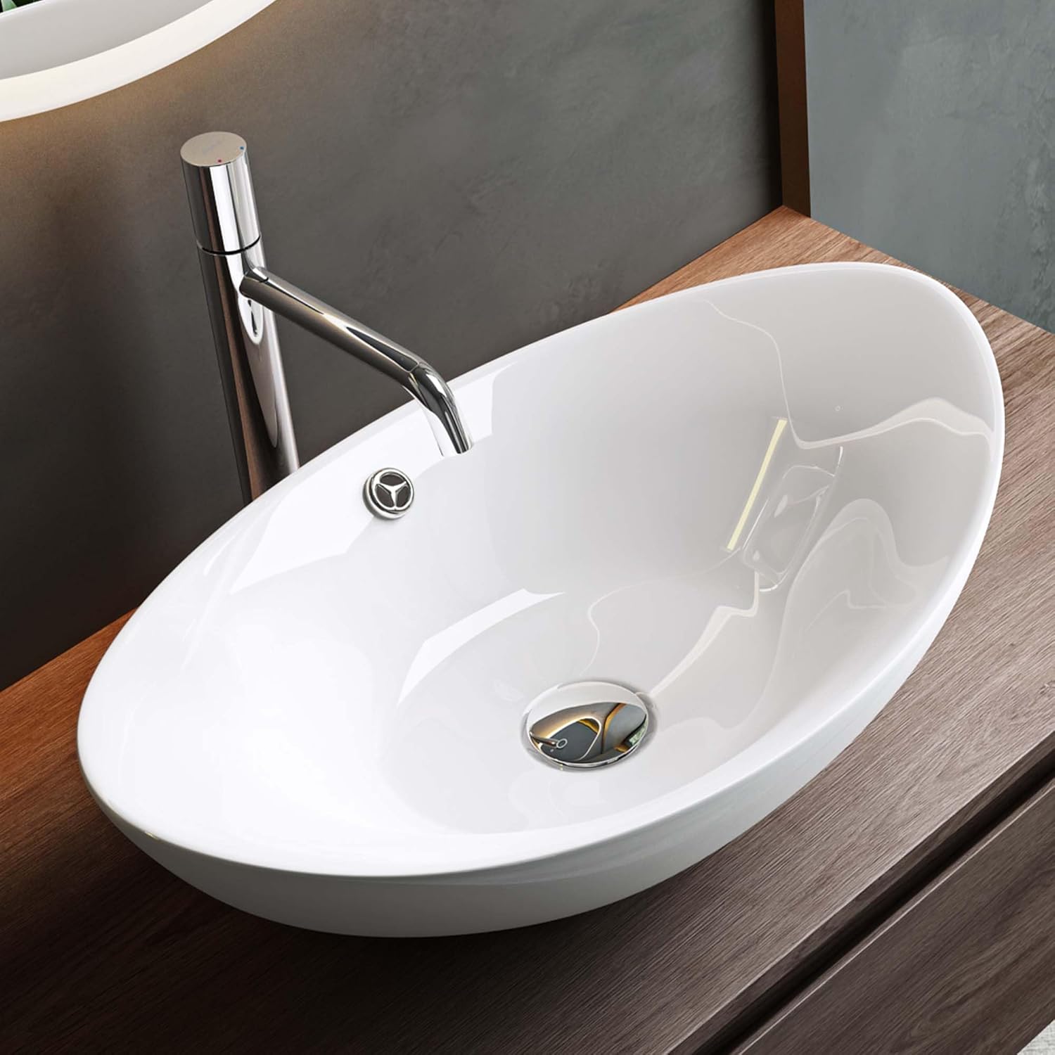 Mai & Mai Countertop Washbasin Made of Ceramic 59x38×19cm Bright White Bathroom Sink with Nano-Coating Br818.