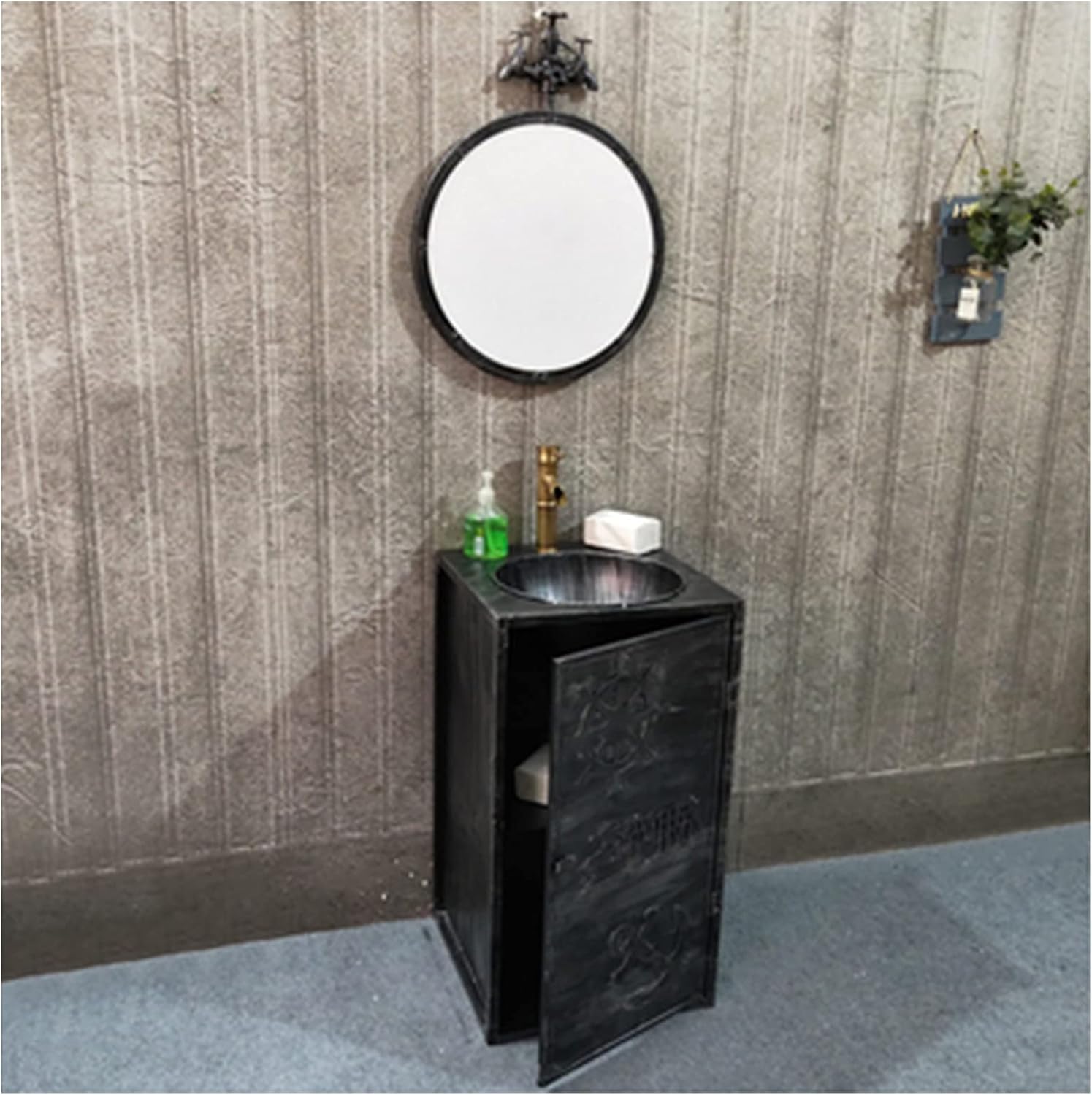 SmPinnaA Industrial Style Vanity Unit with Basin, Modern Basin Cupboard with Faucet and Drain Free Standing Bathroom Storage Cabinet Under Sink 16 x 33.4in,A,Bathroom sink only.