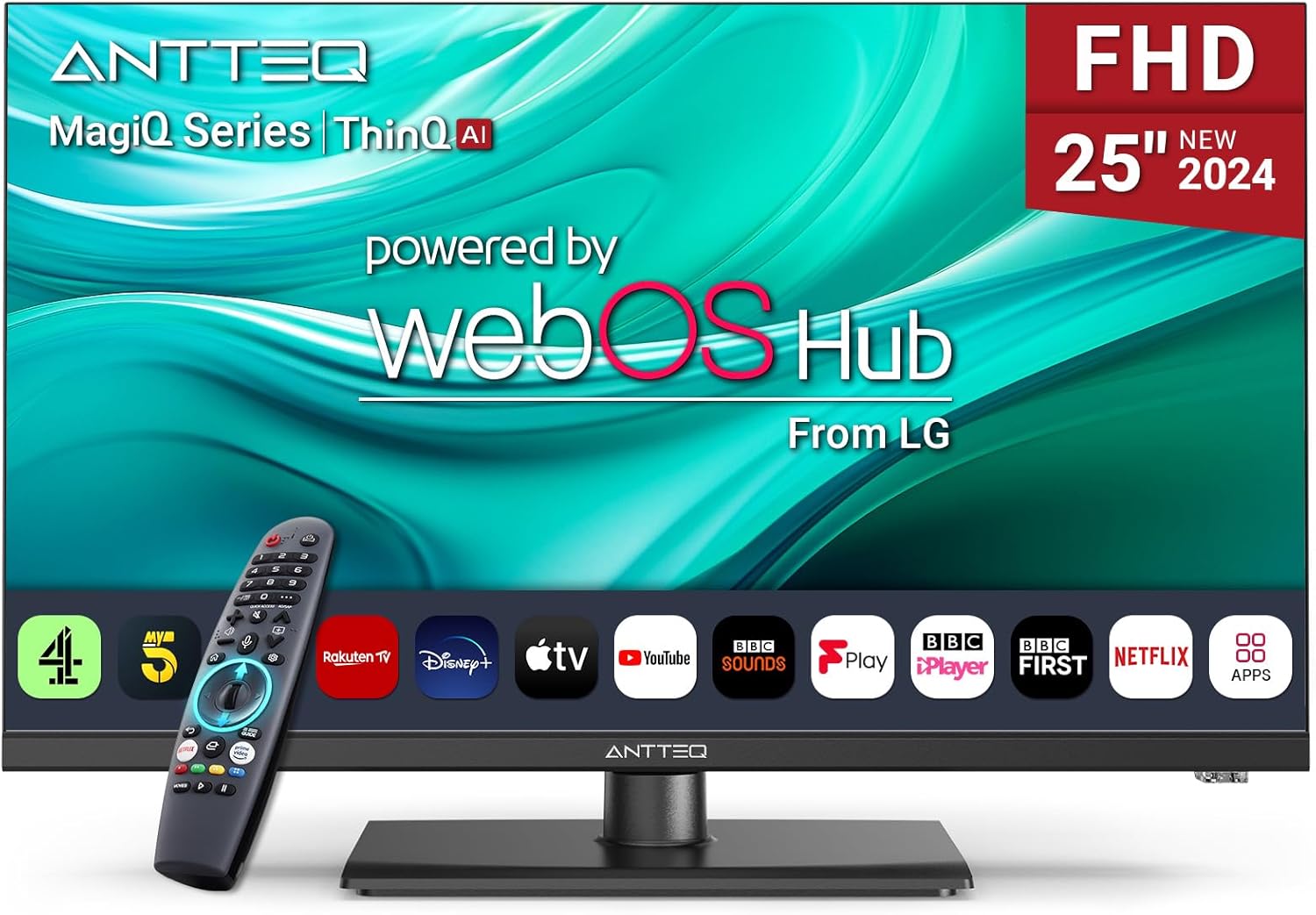 Antteq 32 Inch TV Smart WebOS TV MagiQ 32" with ThinQ AI, Voice Magic Remote, Airplay, Apple TV+, Netflix, Freeview, YouTube, WiFi, 2024 Black Televisions