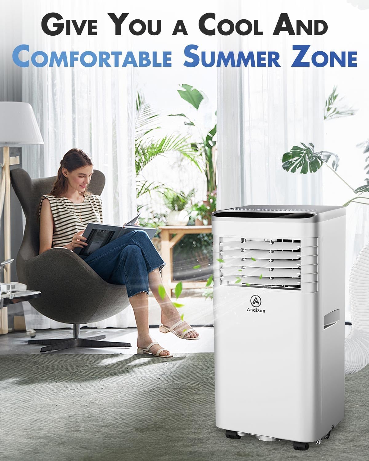 Portable Air Conditioner, 9000 BTU 4-In-1 Powerful Air Conditioning Unit, Dehumidifier, Ventilation, Cooling Fan with Sleep Mode, Remote Control, Digital Display, 24 Hour Timer for Rooms Up to 215ft.