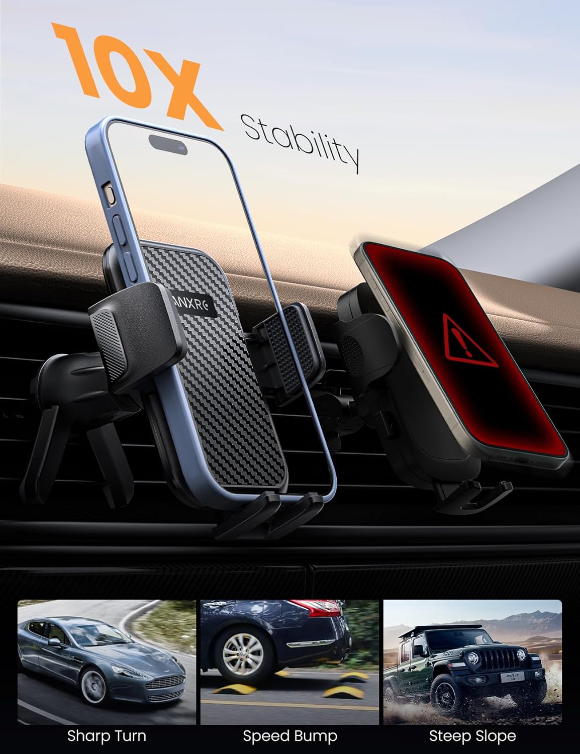 ANXRE Car Phone Holder【2024 Metal Hook & Support Legs 】 Car Phone Mount Air Vent【Thick Case Friendly 】 Mobile Phone Holder for Cars Phone Mount Compatible With iPhone 15 14 Pro Max Android Smartphone