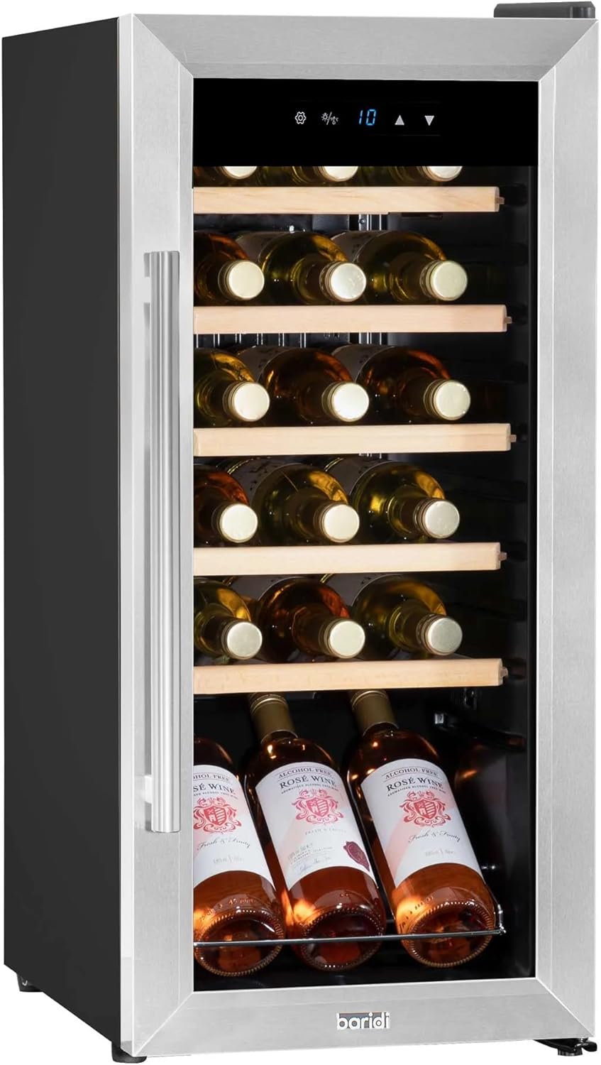 Baridi 18 Bottle Wine Cooler Fridge with Digital Touch Screen Controls & LED Light, Stainless Steel - DH29.