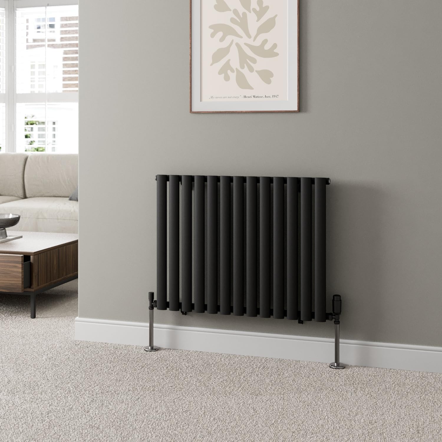 DuraTherm® 600 x 600mm Anthracite Horizontal Designer Radiator Double Column Oval Tube Modern Central Heating Panel Bathroom Radiators.