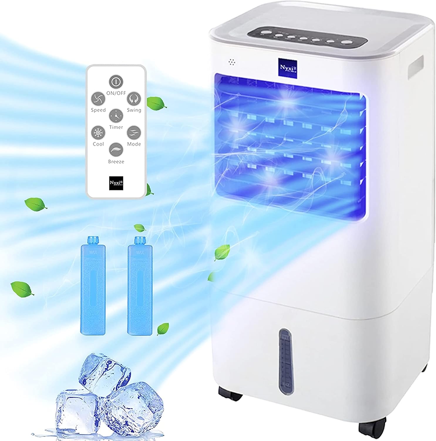 Nyxi 15L Air Cooler Fan & Air Purifier Portable High Cooling Evaporative Cooler with Remote Control and LED Display, 3 Fan Speeds with Oscillation Function, Purifier, for Home and Office Use, White.