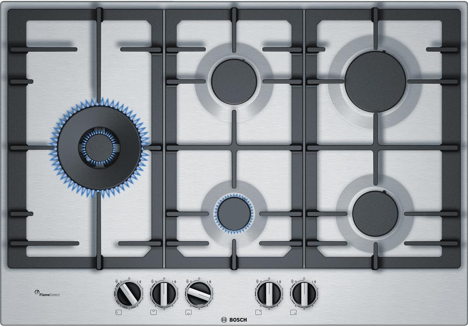 Bosch 6 Series PCS7A5B90 Built-in Gas Hob, Stainless Steel, 1000 W, Round.