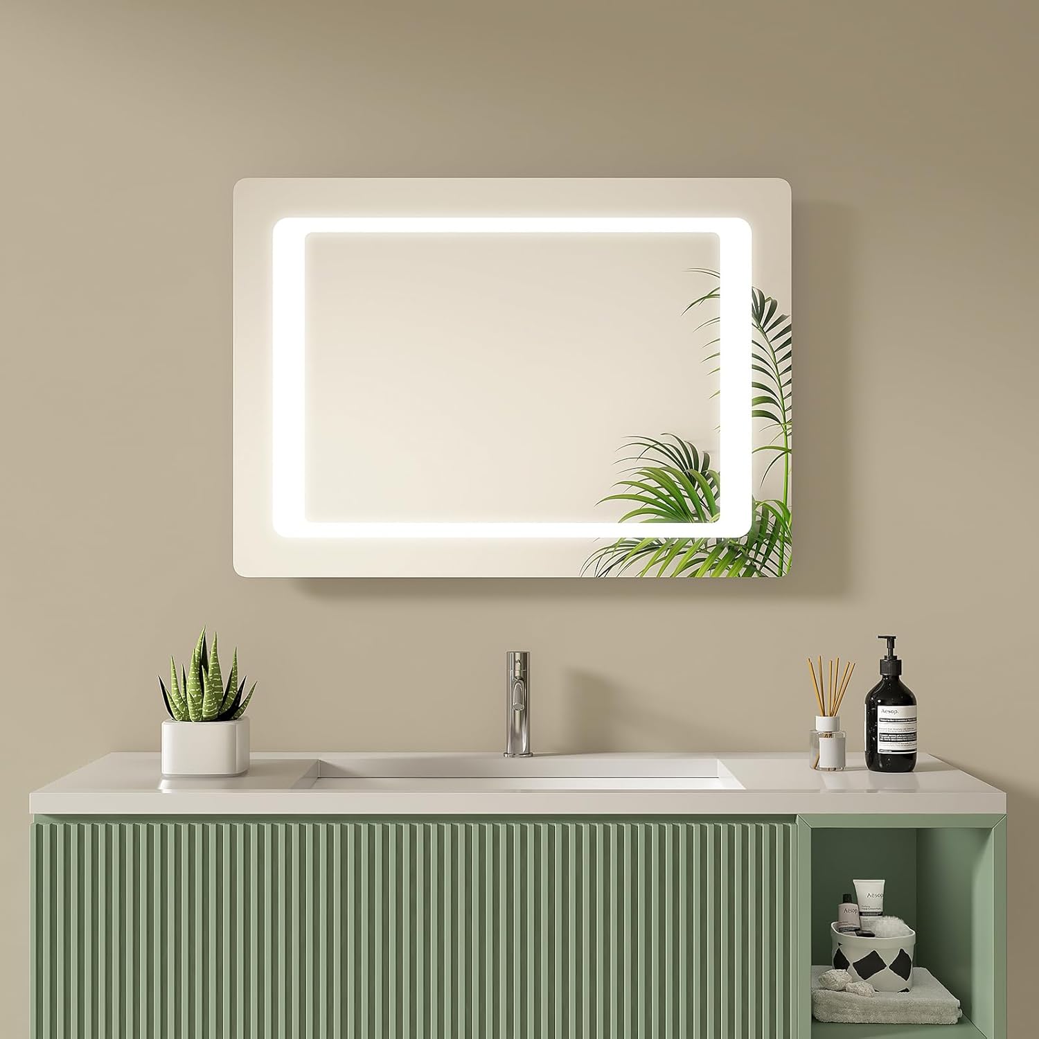 S'AFIELINA 500 x 700 mm Bathroom Mirror with Shaver Socket, Smart Bathroom Mirror with Motion Sensor and Demister Pad, LED Wall Mirror with Lights IP44 Waterproof Horizontally & Vertically.