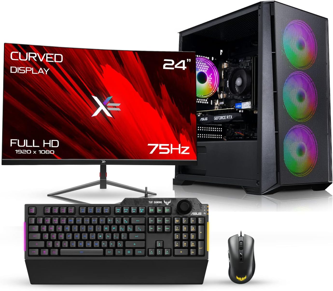 ADMI Gaming PC Bundle: Intel 12400F 4.4GHz Six Core, RTX 4060 8GB, 1TB NVME, 16GB RAM, WiFi, 24" Curved Monitor Windows 11.