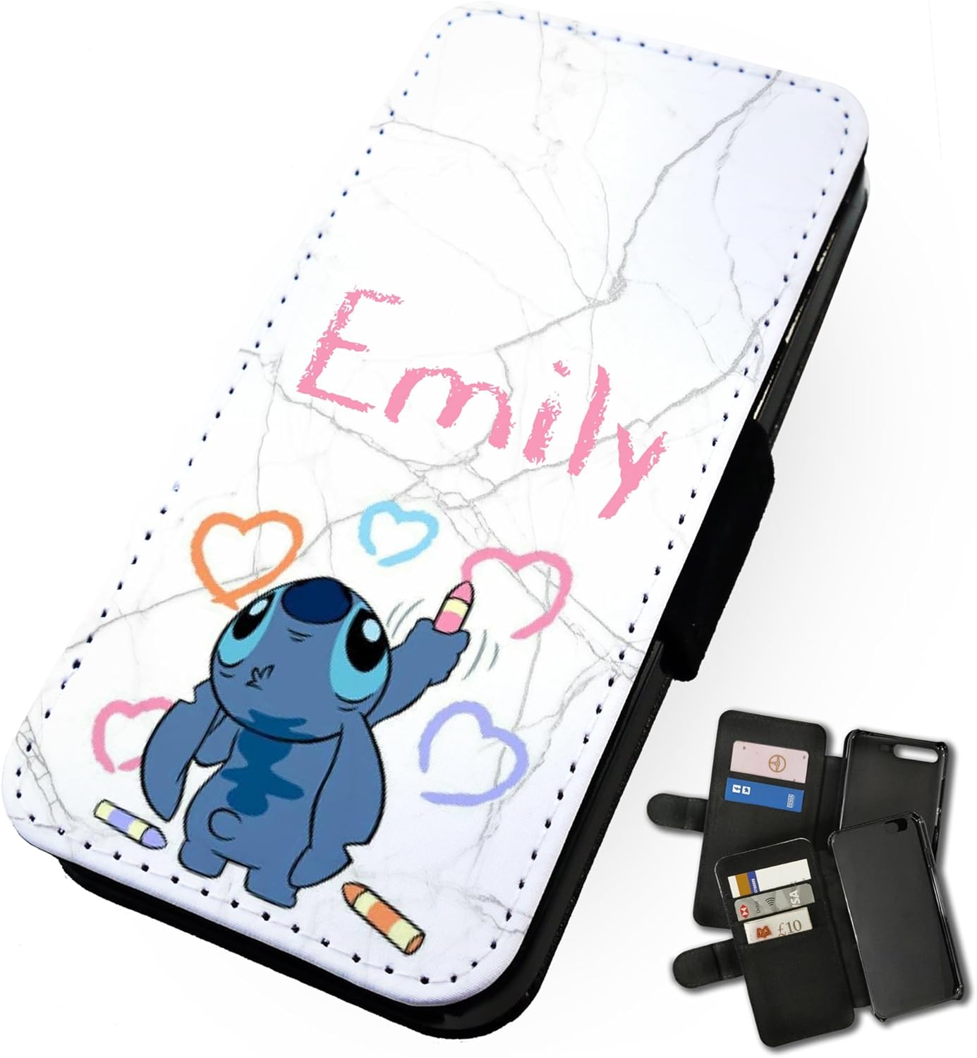 Personalised Crayon Stitch | Compatible With iPhone & Samsung Models Faux Leather Flip Phone Case.