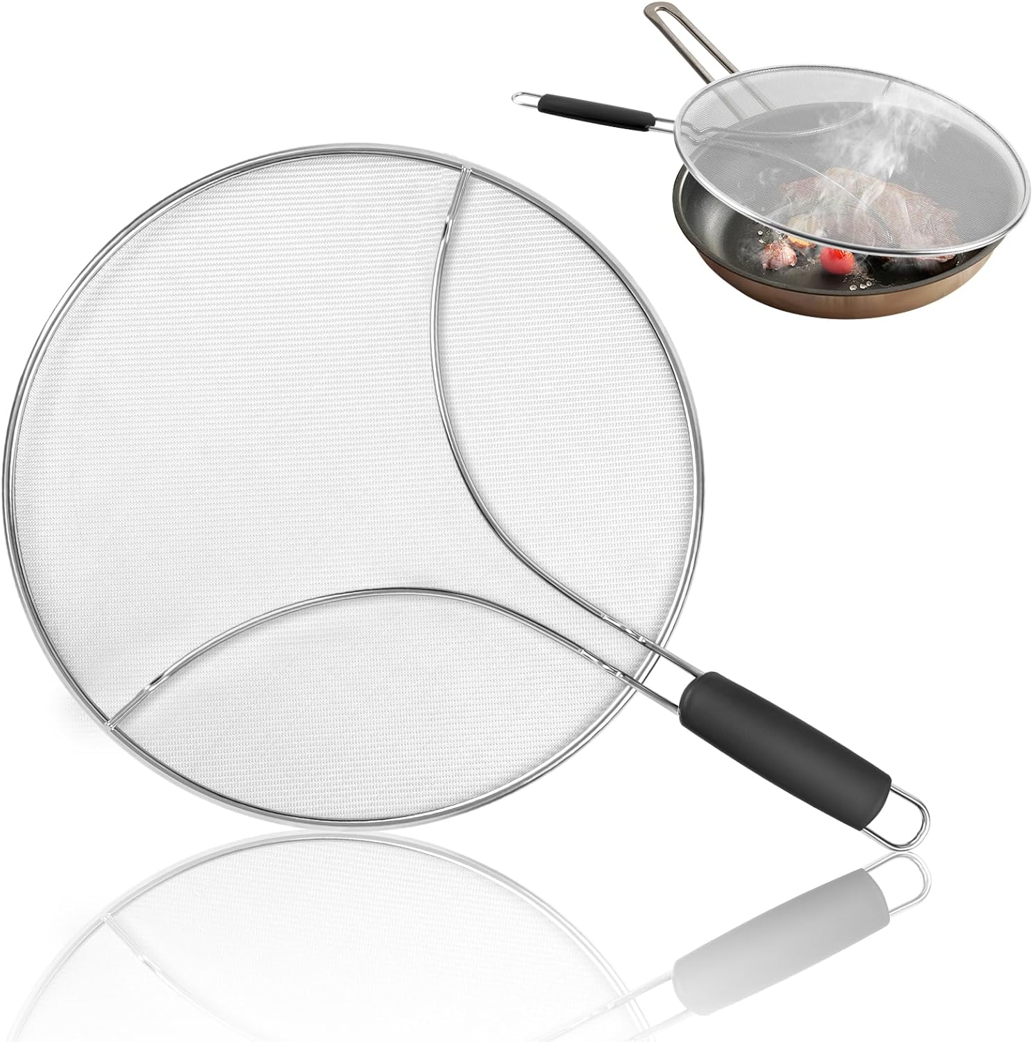 Splatter Screen for Frying Pan, 13 Inch Frying Pan Splatter Guard, Stainless Steel Splatter Guard with Resting Feet, Stops 99% of Hot Oil Splash - Protects Skin from Burns for Cooking & Frying.