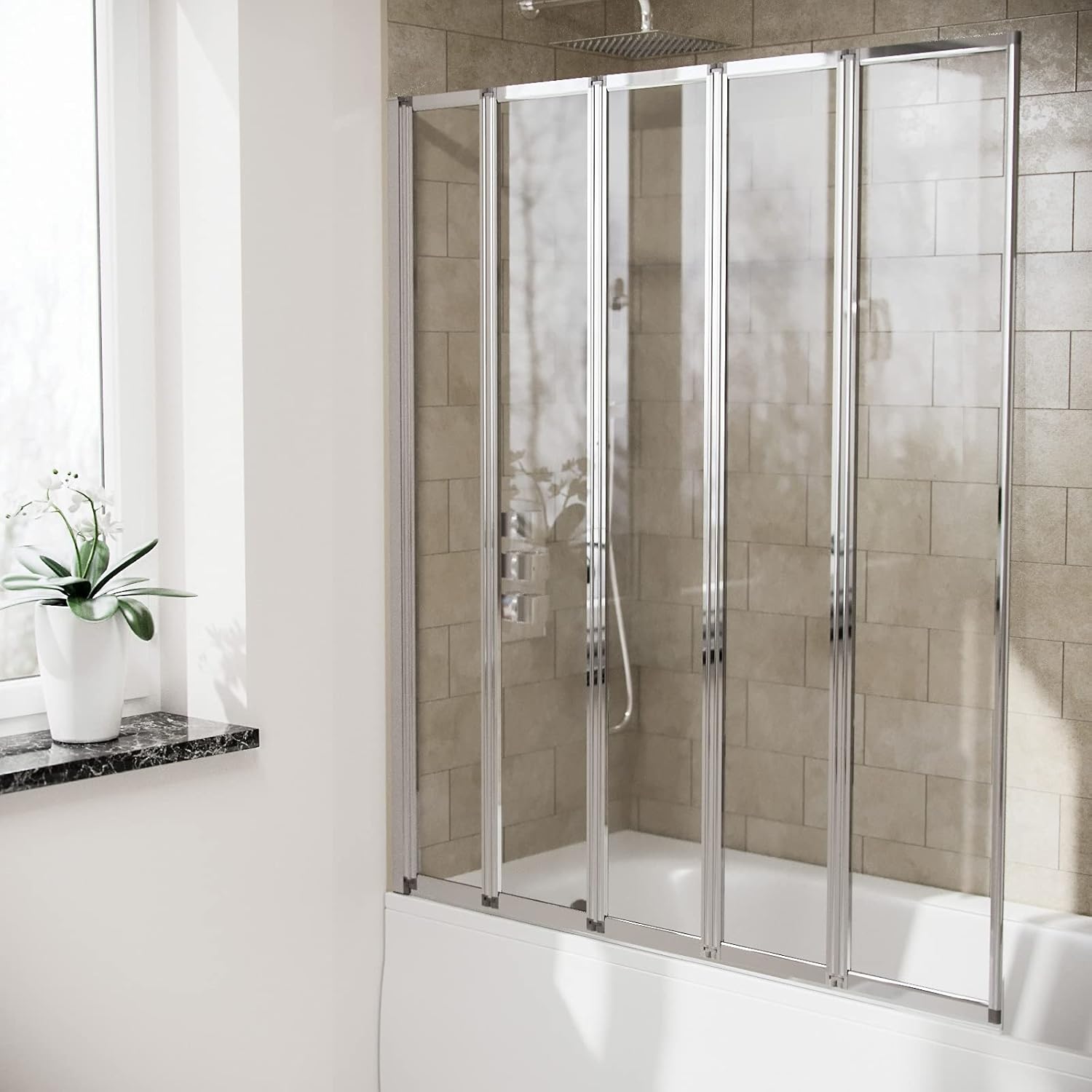 Nes Home Parga 5 Fold Folding Bath Shower Glass Door Screen Panel.