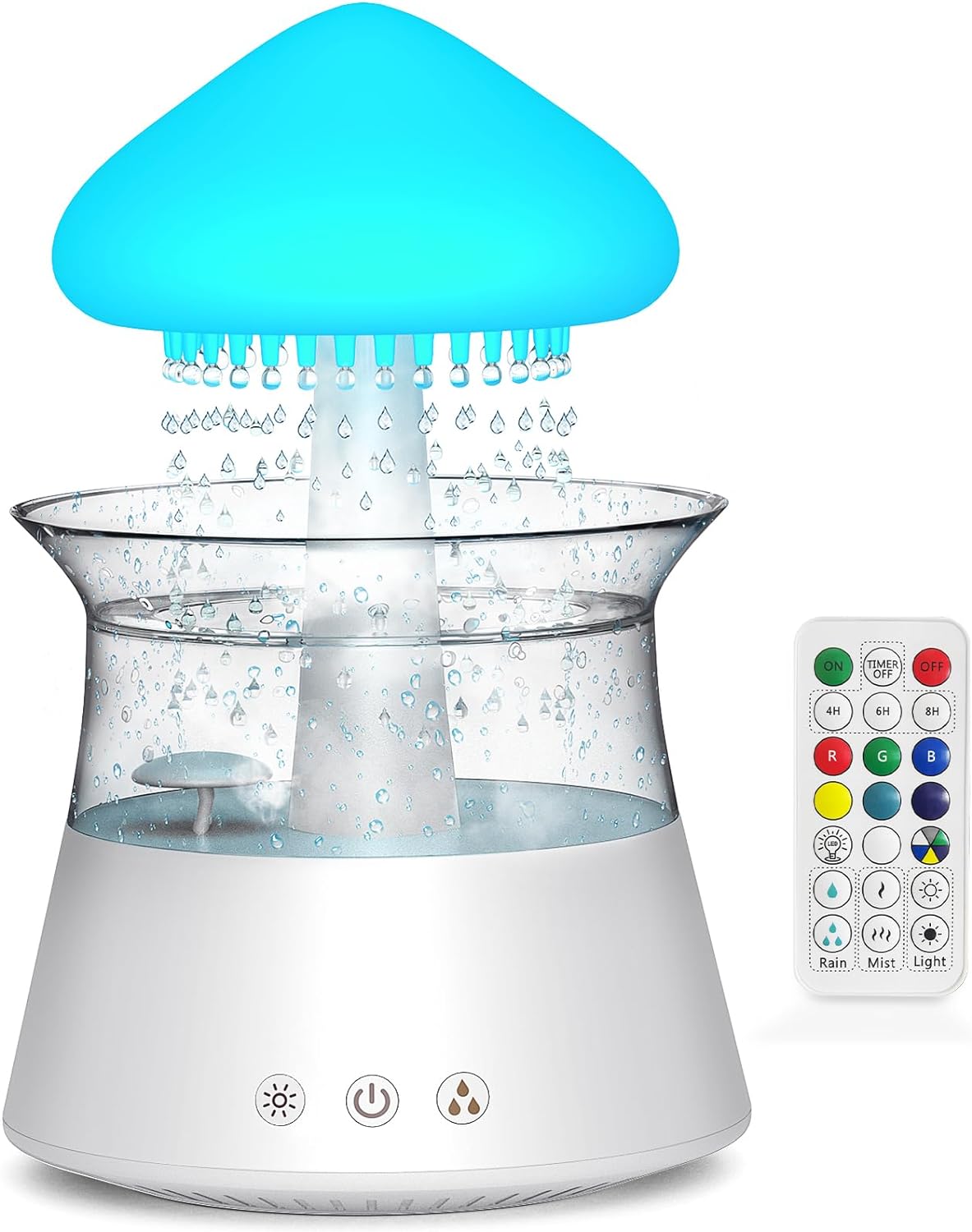 Diffuserlove Rain Cloud Humidifier Diffuser Water Drip Humidifier with Remote Waterfall Lamp Mushroom Humidifier Rain Sounds White Noise Humidifier Air Humidifiers for Bedroom Desk.