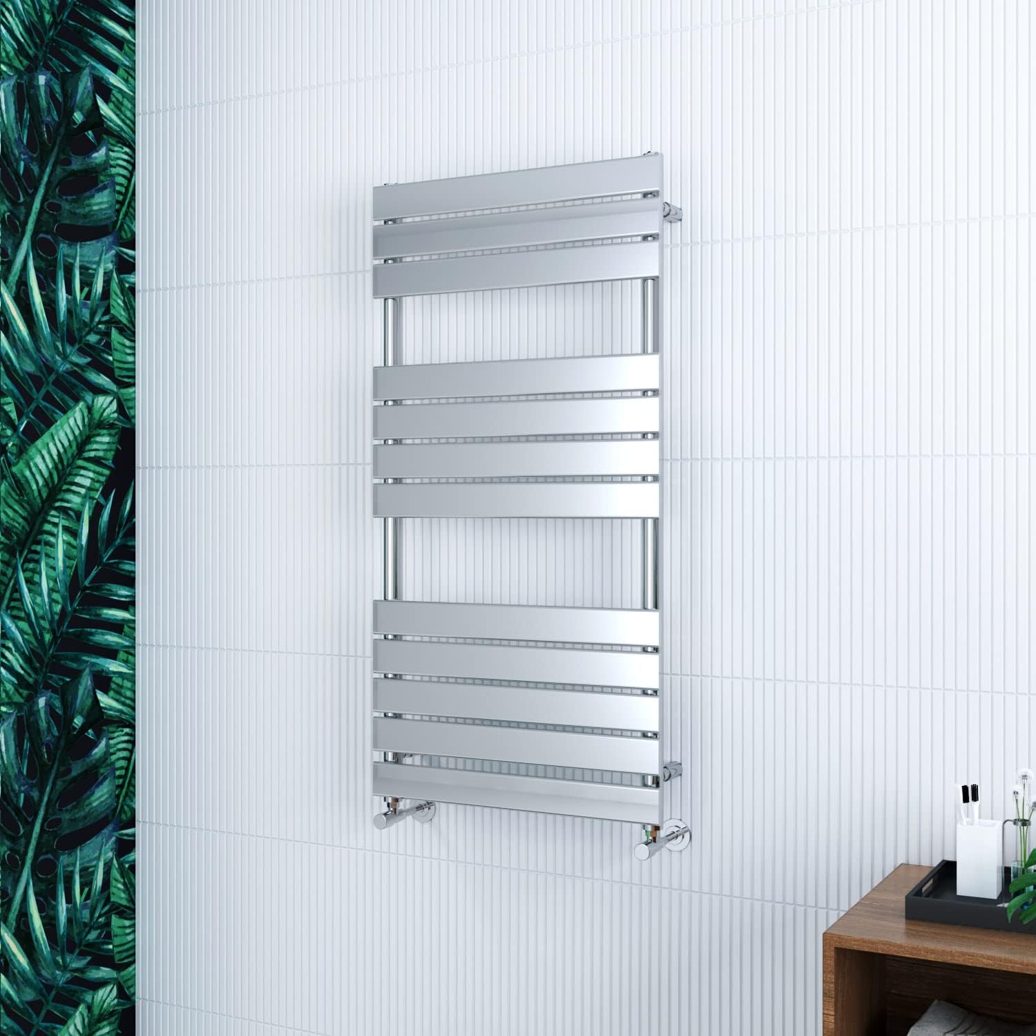 ELEGANT Chrome Flat Panel Towel Rail Radiator 1600 x 500mm Modern Designer Heated Towel Rail Central Heating Rad for Bathroom.