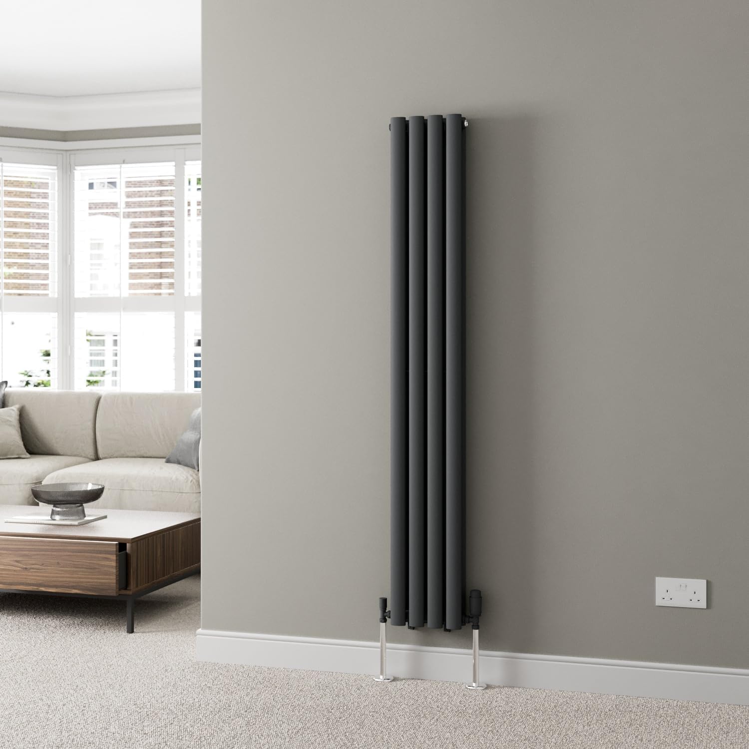 DuraTherm® 600 x 600mm Anthracite Horizontal Designer Radiator Double Column Oval Tube Modern Central Heating Panel Bathroom Radiators.