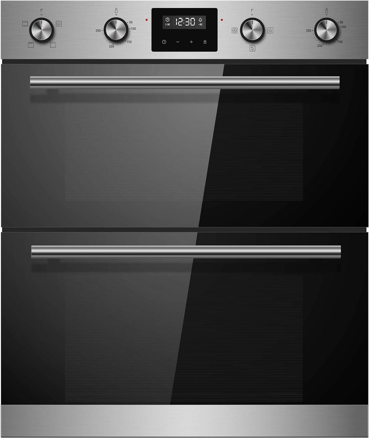 Cookology CDO720SS 60cm Combined 88 Litre Capacity Large Built Under Electric True Fan Double Oven with Easy Programmable Timer and Digital Clock - in Stainless Steel.