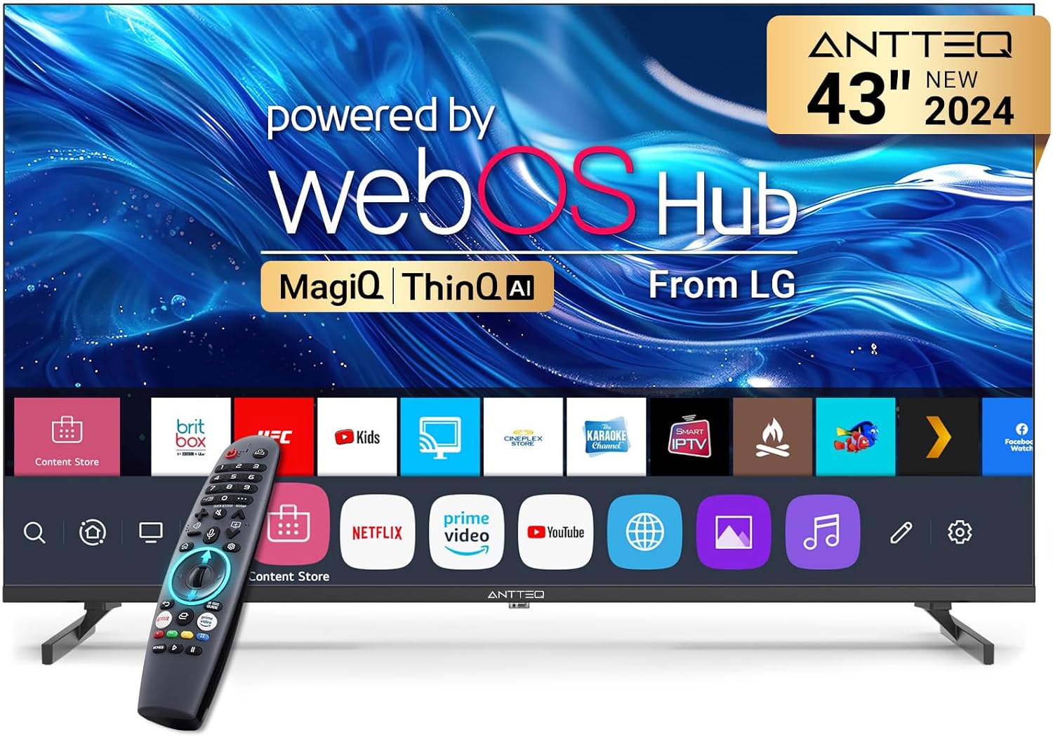 Antteq Smart TV 43 inch MagiQ 43" 4K UHD webOS TV, ThinQ AI MEMC Work with Alexa 2024 Black Television