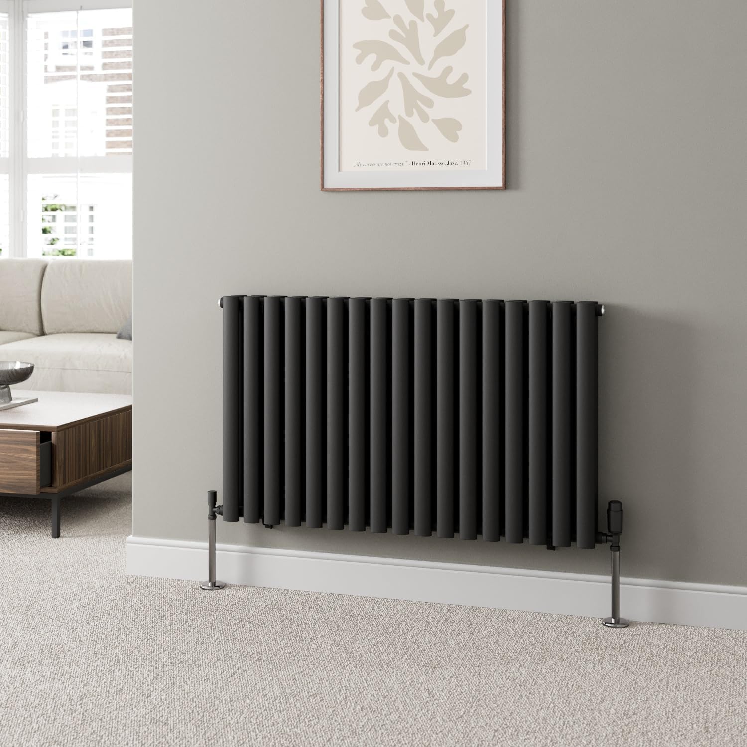 DuraTherm® 600 x 600mm Anthracite Horizontal Designer Radiator Double Column Oval Tube Modern Central Heating Panel Bathroom Radiators.