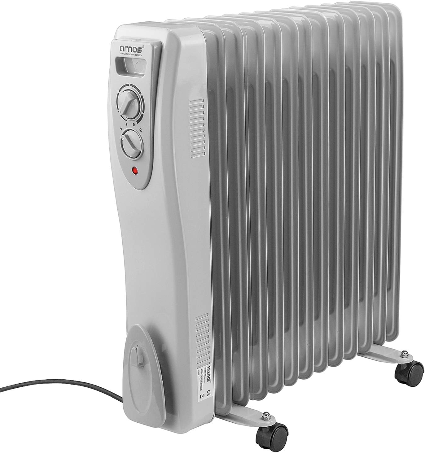 AMOS 3000W Electric Oil Filled Radiator Heater 3kw 13-Fin Portable Thermostat Heating Appliance with 3 Heat Settings, Safety Shut Off, and Power Indicator Ligh.