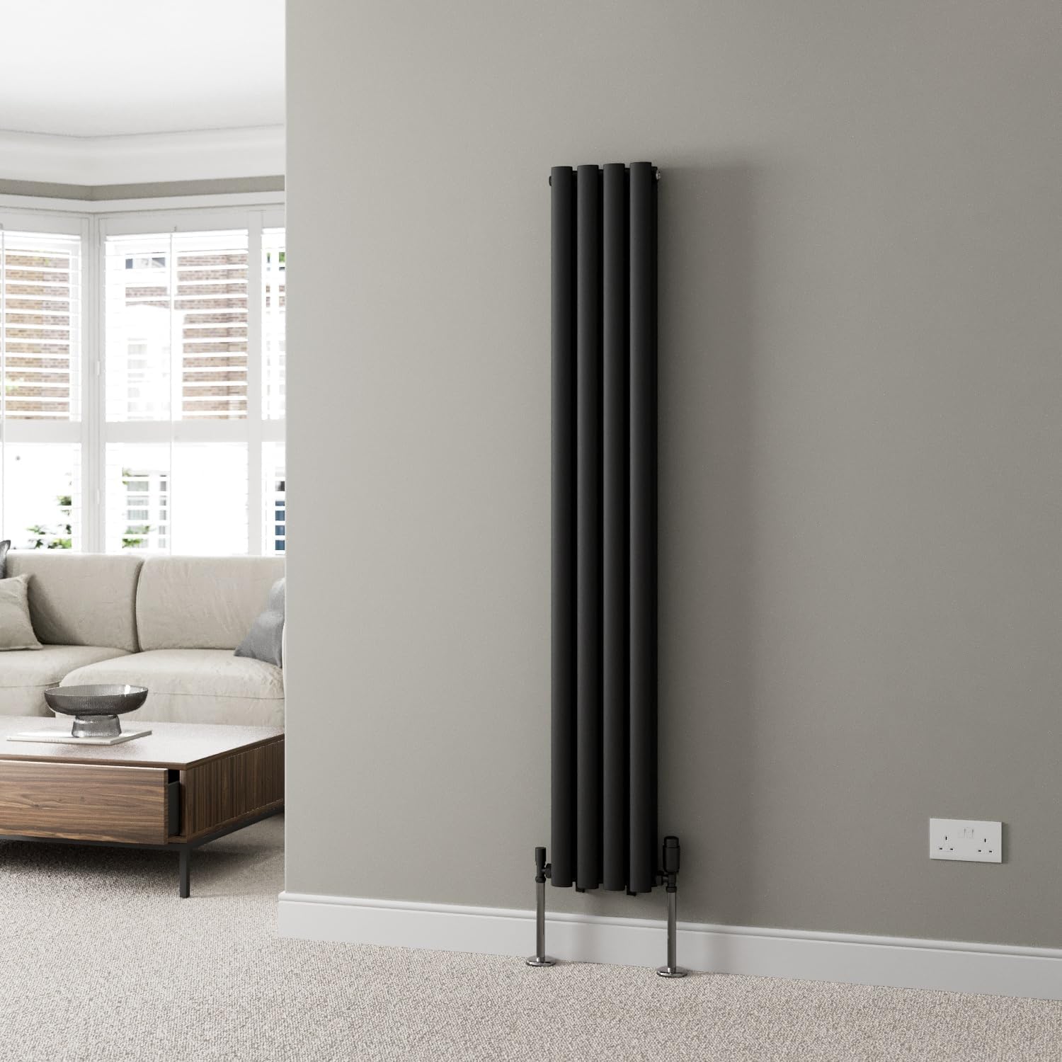 DuraTherm® 600 x 600mm Anthracite Horizontal Designer Radiator Double Column Oval Tube Modern Central Heating Panel Bathroom Radiators.