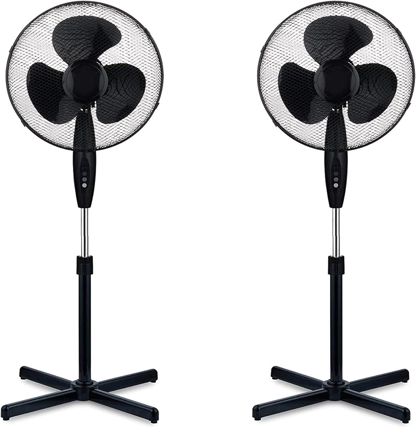 2x 16 OSCILLATING PEDESTAL AIR COOLING ELECTRIC FAN EXTENDABLE ADJUSTABLE STAND (Black).