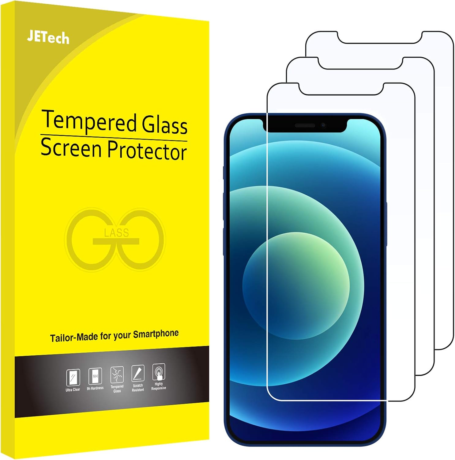 JETech Screen Protector for iPhone 12 Mini 5.4-Inch, Tempered Glass Film, 3-Pack.