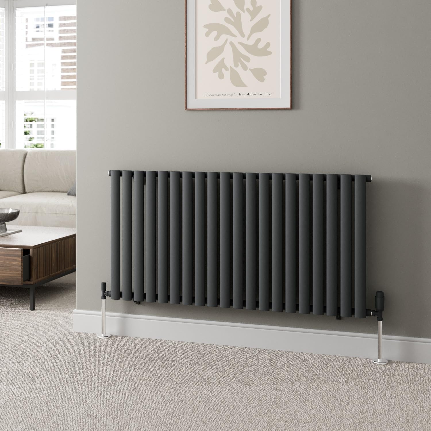 DuraTherm® 600 x 600mm Anthracite Horizontal Designer Radiator Double Column Oval Tube Modern Central Heating Panel Bathroom Radiators.