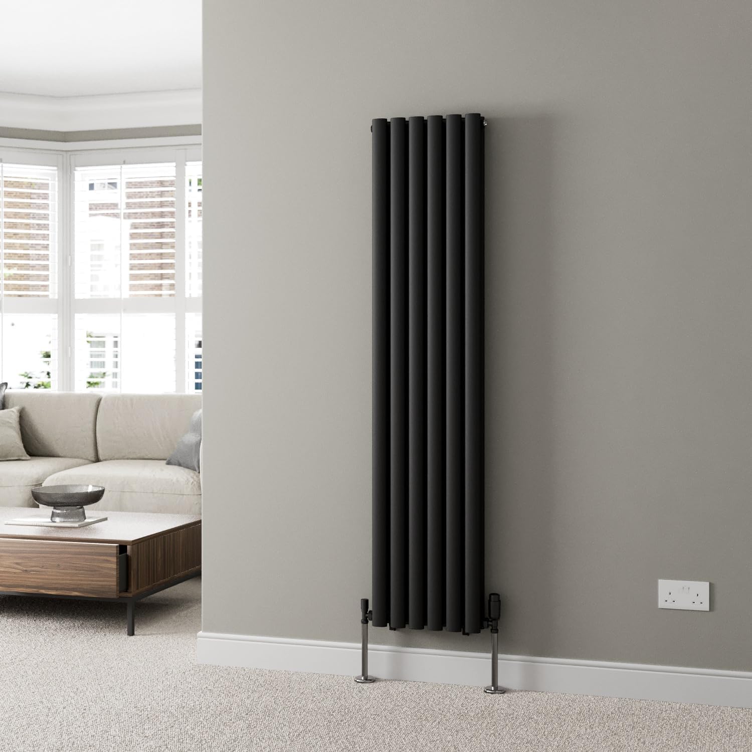 DuraTherm® 600 x 600mm Anthracite Horizontal Designer Radiator Double Column Oval Tube Modern Central Heating Panel Bathroom Radiators.