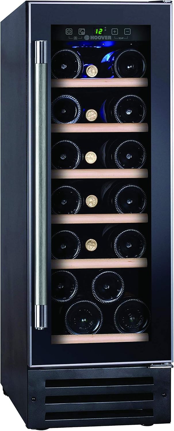 Hoover HWCB30UK Freestanding Wine Cooler, Single Zone Temperature, 19 Bottle Storage, 30cm wide, Black.