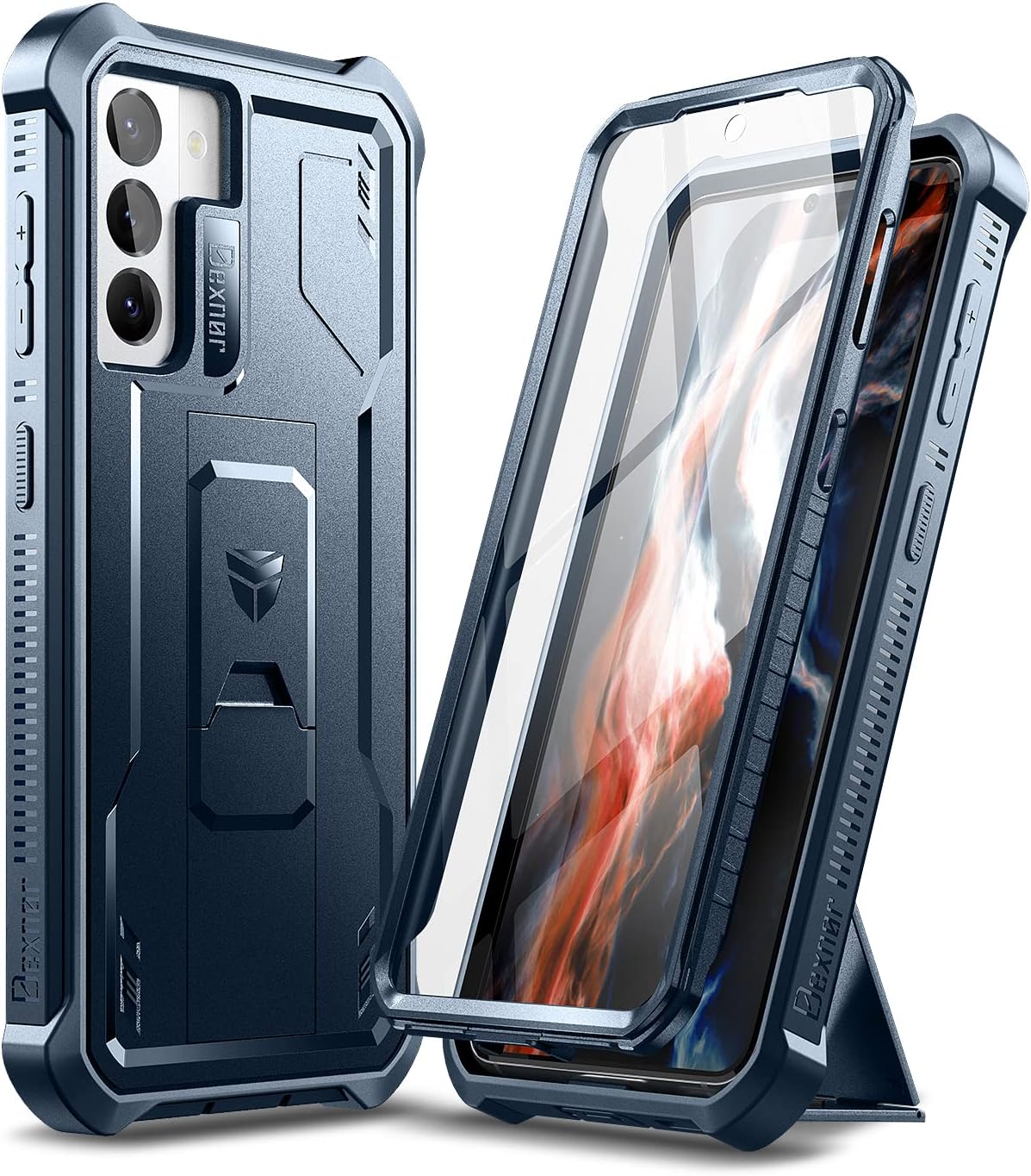 Dexnor Case for Samsung Galaxy S21 Plus S21+ 5G 6.7 Inch with Built-in Screen Protector Military Grade Armour Heavy Duty 360 Full Body Shockproof Bumper Protection Cover with Stand - Black