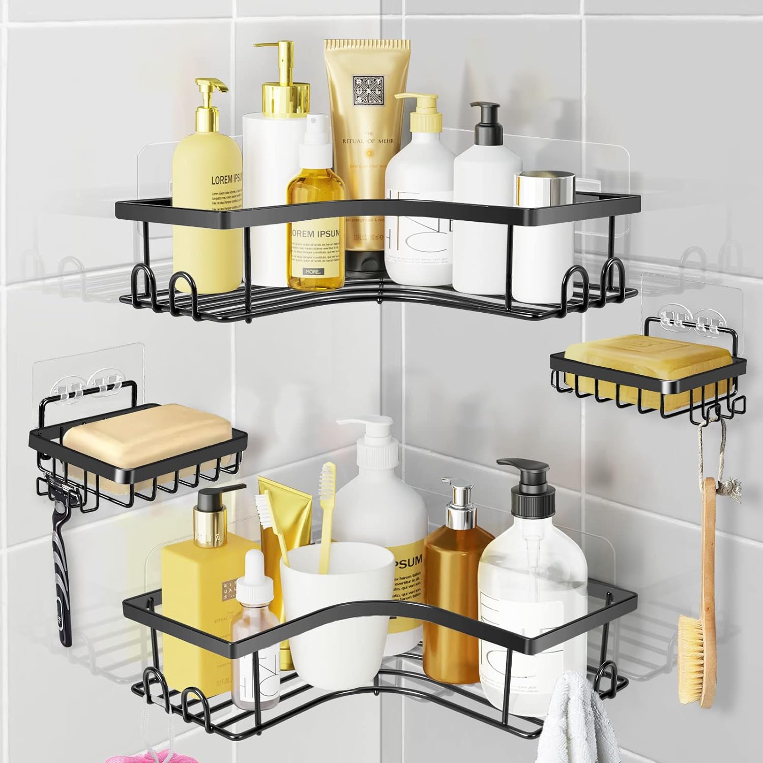 Shower Caddy, 4 Pack Corner Shelf Bathroom Storage, Bathroom Shelf Adhesive Shower Shelf, Stainless Steel Bathroom Accessory, Bathroom Shelves Organiser No Drilling, Shower Storage with Soap Holder.