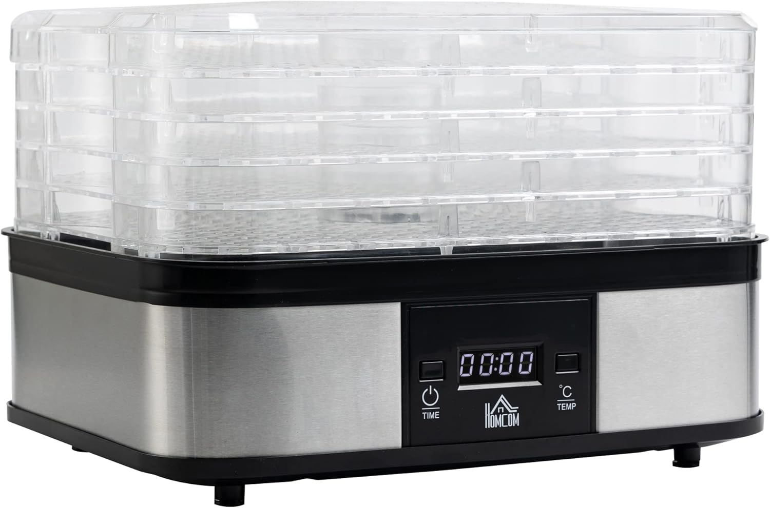 HOMCOM 5 Tier Food Dehydrator, 245W Stainless Steel Food Dryer Machine with Adjustable Temperature, Timer and LCD Display for Drying Fruit, Meat, Vegetable, Jerky and Pet Treat, Black.