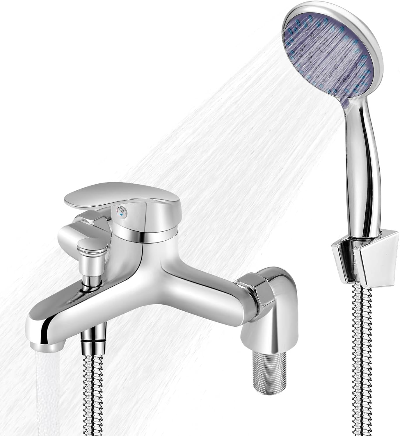 Bathroom Sink Taps with Shower Head, Modern Bath Mixer Taps with Shower Kit, Bath Taps with Shower Attachment, Bath Filler Spout,Solid Brass Body, Compression Valves.