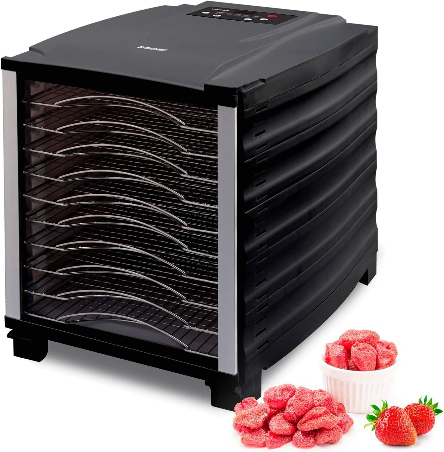 BioChef Arizona Food Dehydrator with 8 Stainless Steel Trays and 24hr Digital Timer. Fruit Dryer Machine + Non Stick Trays, Mesh Sheets and Drip Tray.