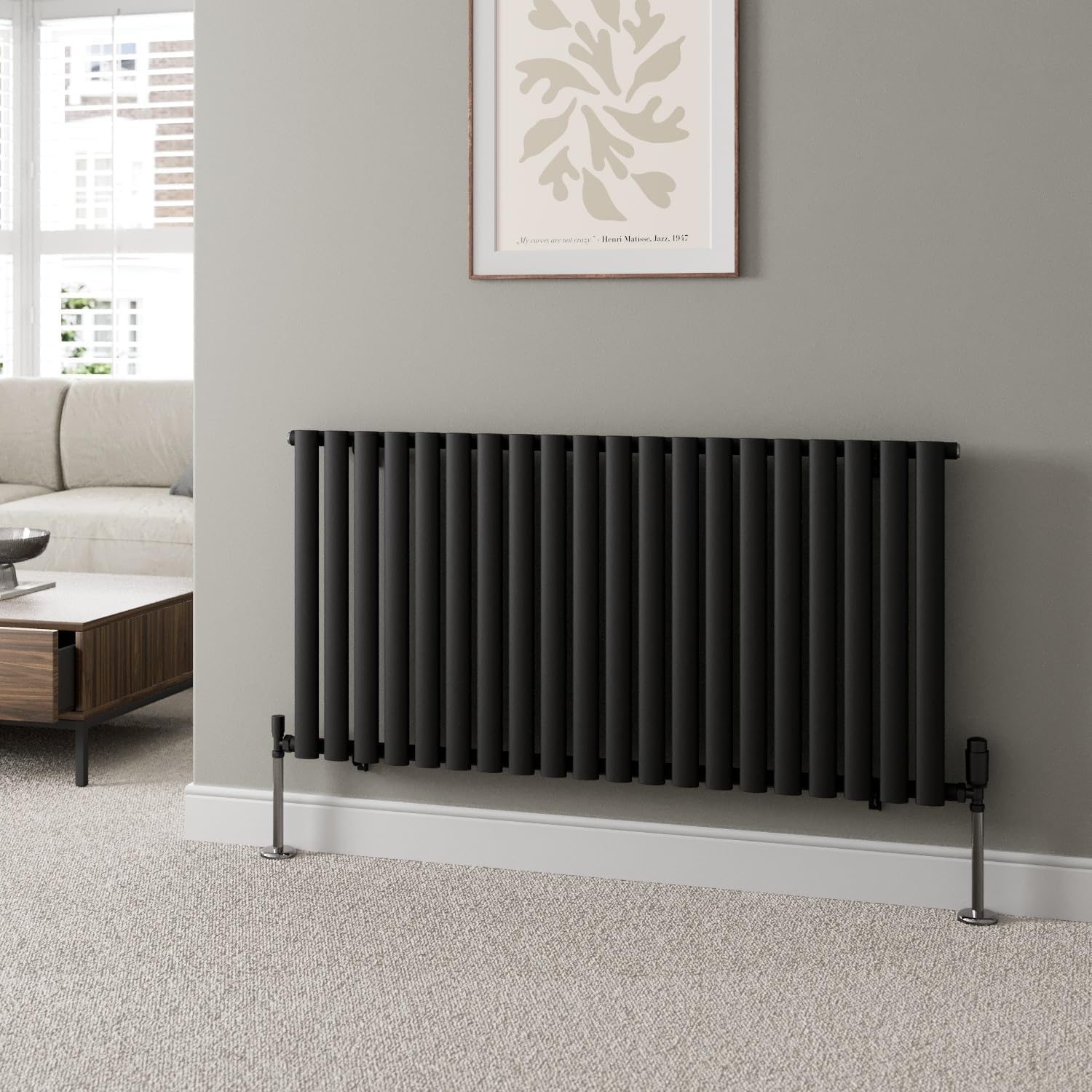 DuraTherm® 600 x 600mm Anthracite Horizontal Designer Radiator Double Column Oval Tube Modern Central Heating Panel Bathroom Radiators.