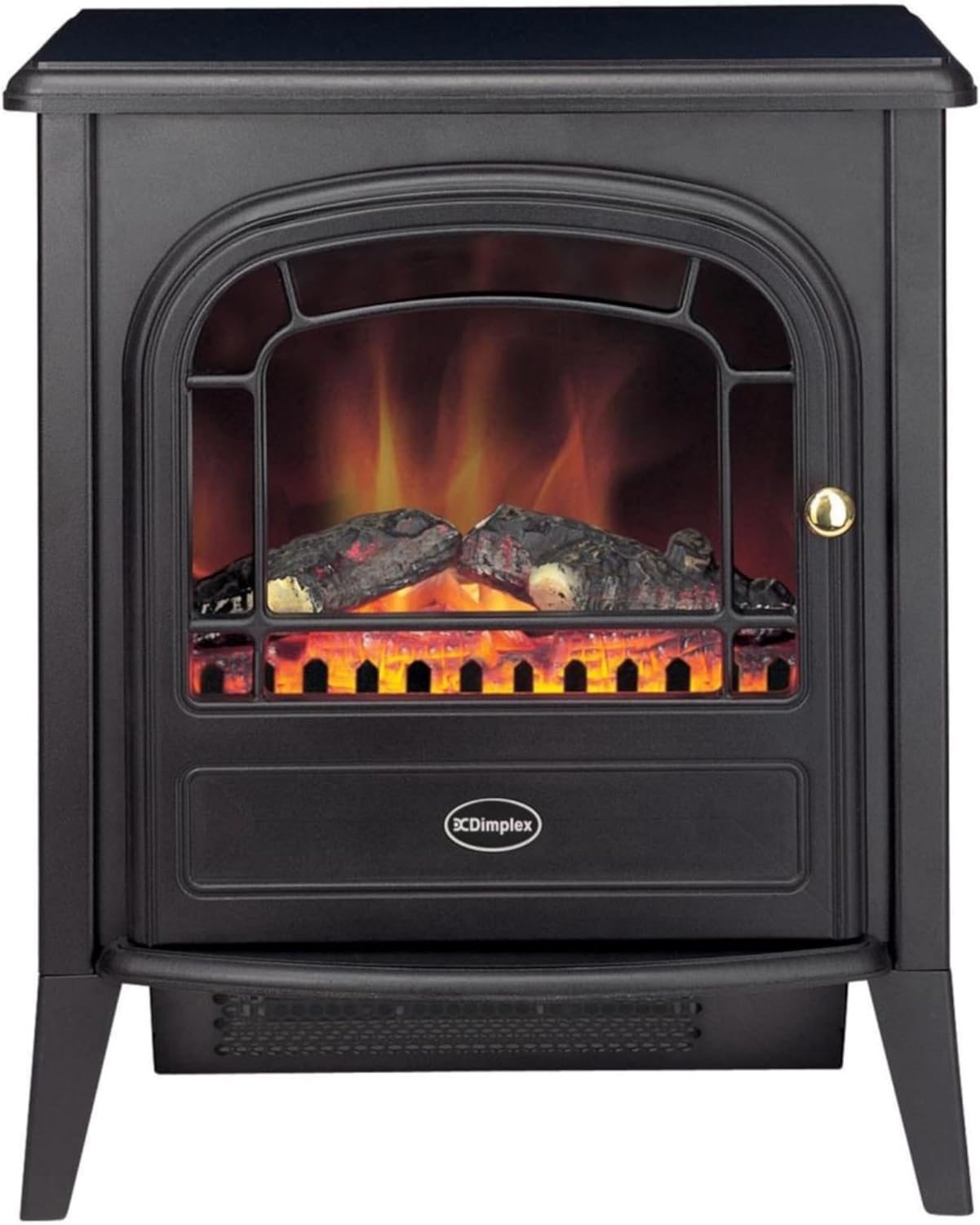 Dimplex Club Optiflame Electric Stove, Matt Black Free Standing Electric Fireplace with Artificial Logs, LED Flame Effect, 2kW Adjustable Fan Heater and Remote Control.