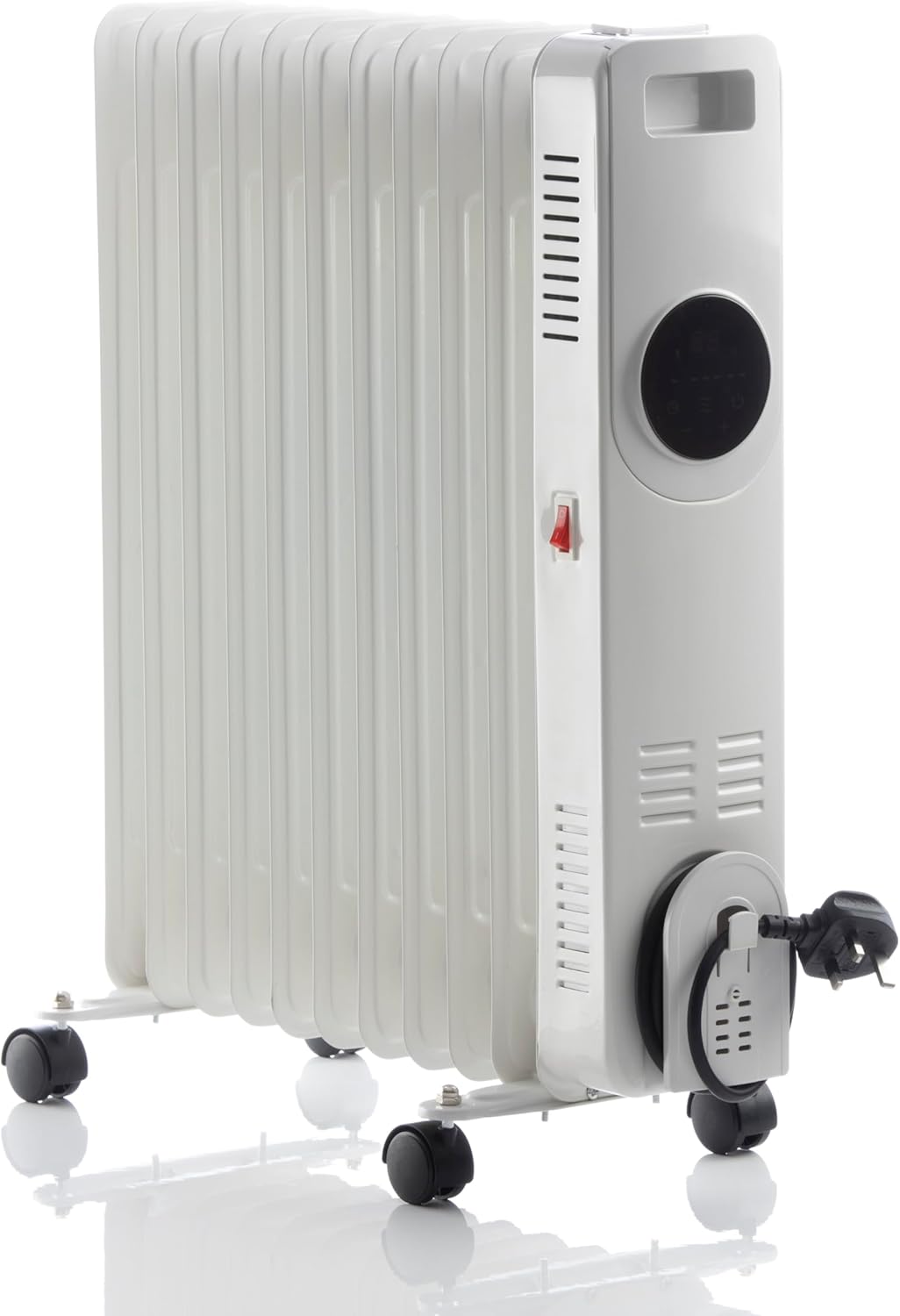 Daewoo Oil Filled Radiator, 2000W, Ideal For Medium To Large Rooms, Enhanced Safety Features, Timer And Adjustable Thermostat, LED Display And Remote Control, Portable With Cord Storage, White.