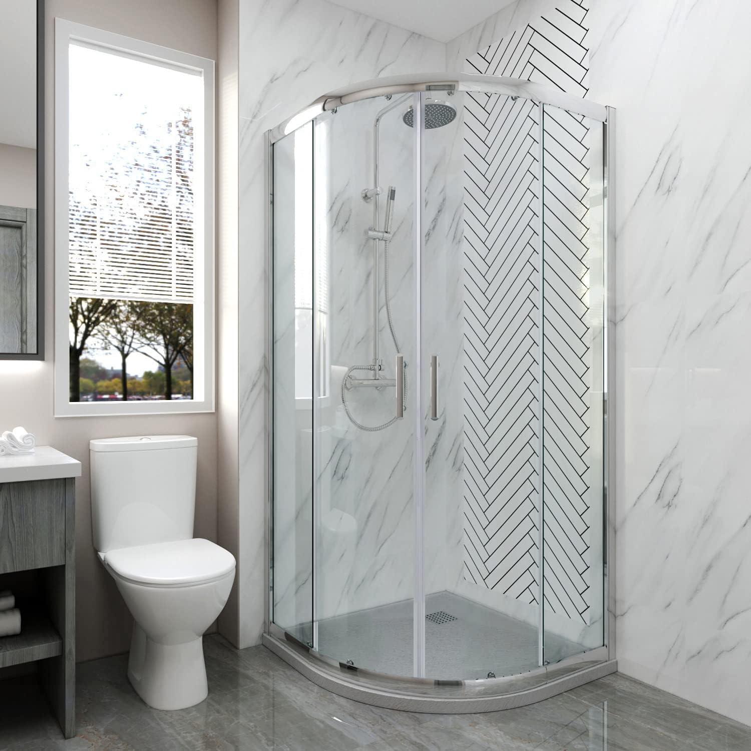 ELEGANT 800 x 800 mm Quadrant Shower Enclosure 6mm Easy Clean Glass Sliding Door Shower Cubicle.