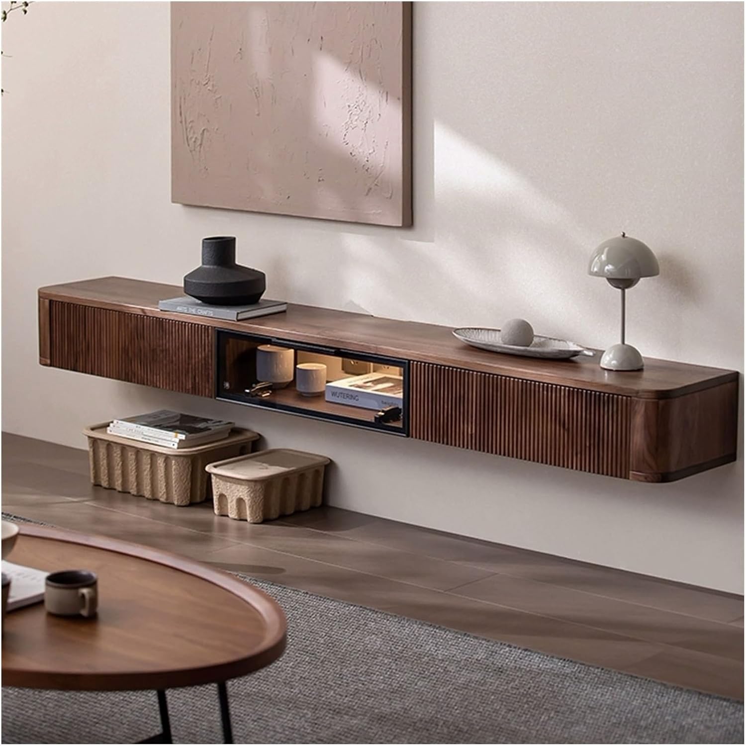 TV Stand Floating TV Unit Luxury Floating TV Stand with Drawers & Display Cabinet, 78.7'' Wood Wall Mounted Entertainment Center, Modern Media Console for Under TV, Wall Hanging TV Bench for Living Ro.