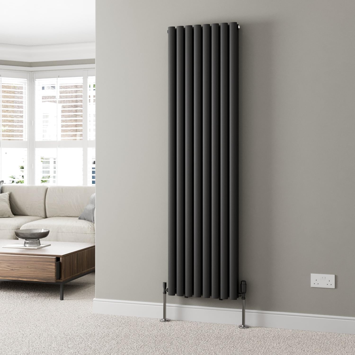 DuraTherm® 600 x 600mm Anthracite Horizontal Designer Radiator Double Column Oval Tube Modern Central Heating Panel Bathroom Radiators.