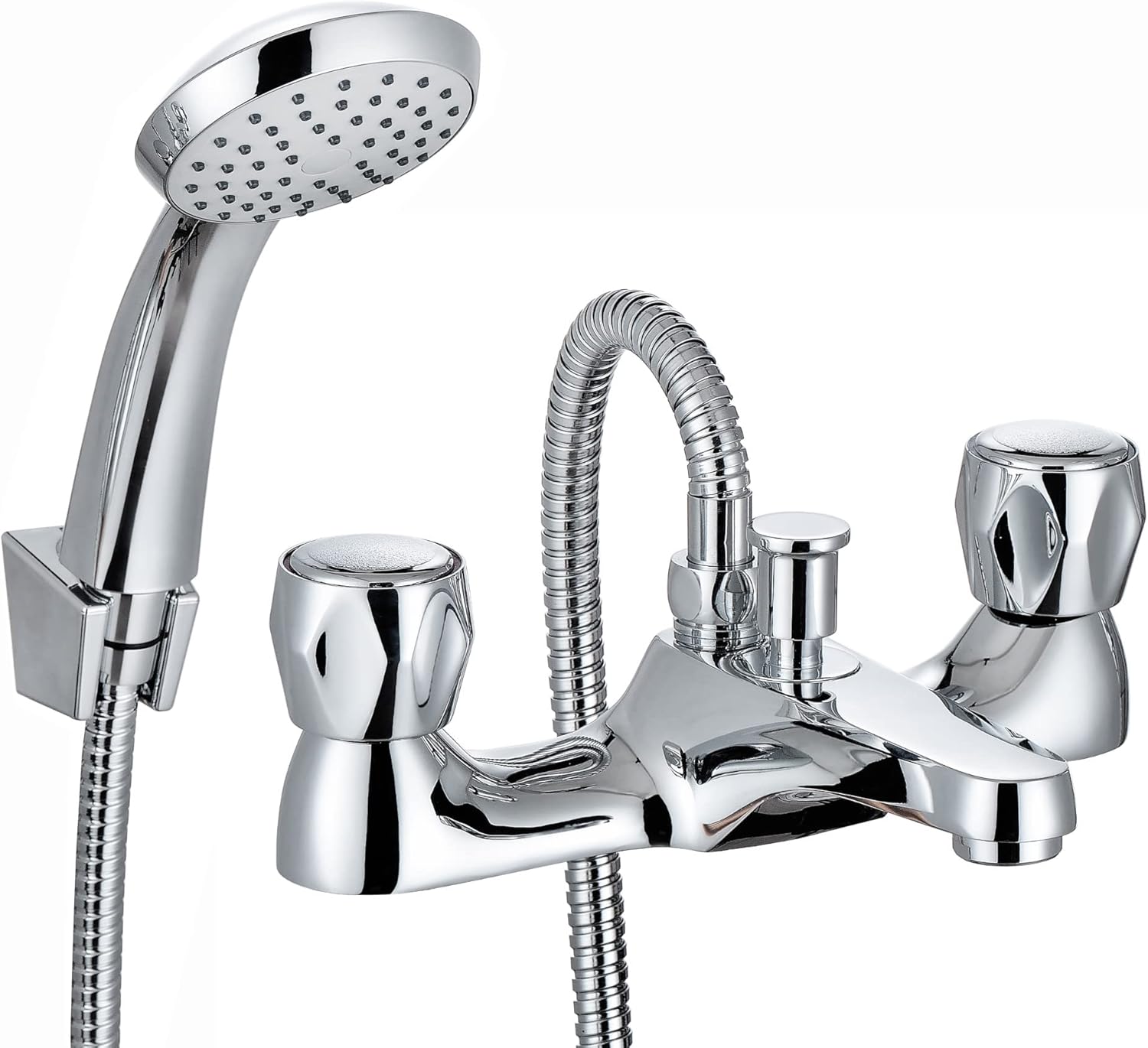 ENKI, Quest, BBT0256, Chrome, Bath Shower Mixer Taps & Shower Attachment, Solid Brass, Easy Clean, Modern Design, Compression Valves, Easy to Install.