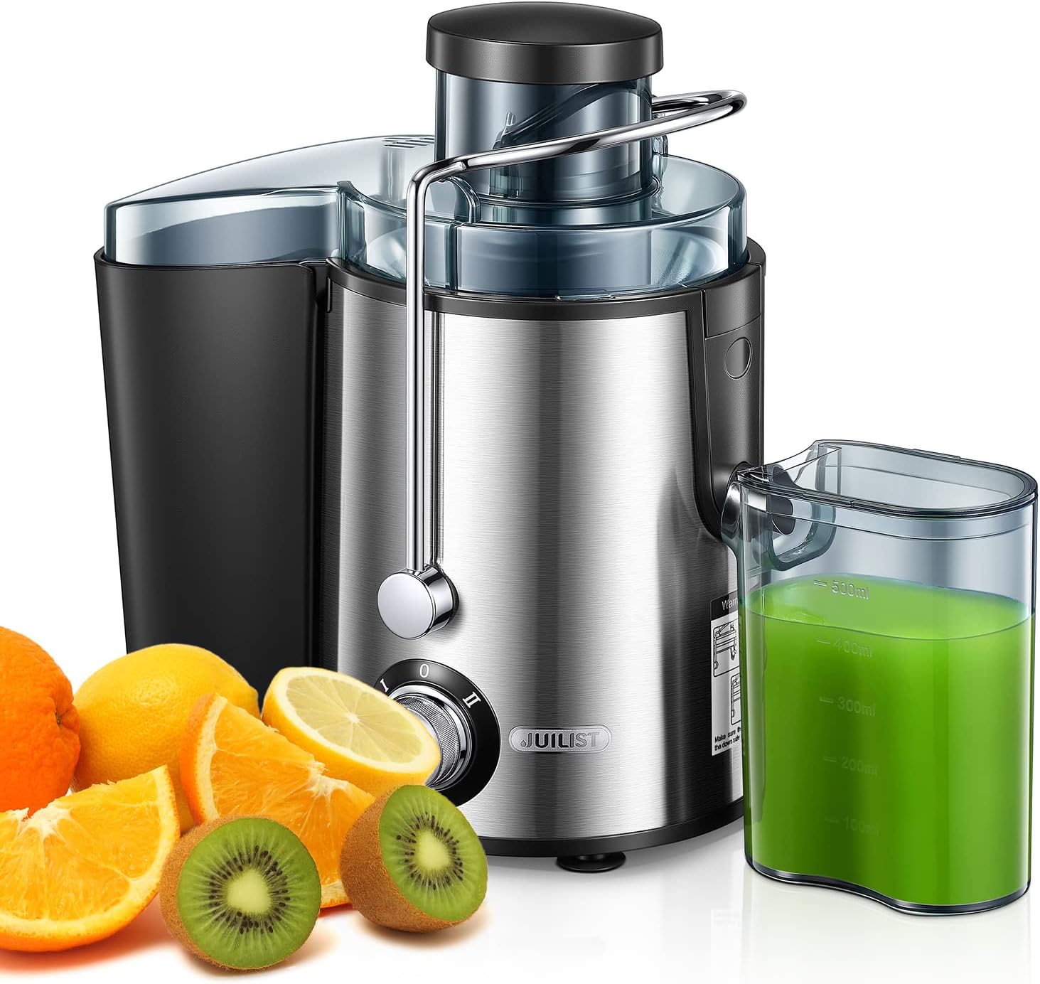 Juilist Juicer, Centrifugal Juicer Machines Whole Fruit and Vegetable 600W, 3-inch Wide Mouth Juicer Extractor with 2 Speeds, Easy Clean & Use, Compact Design & Anti-drip, Recipe Included.