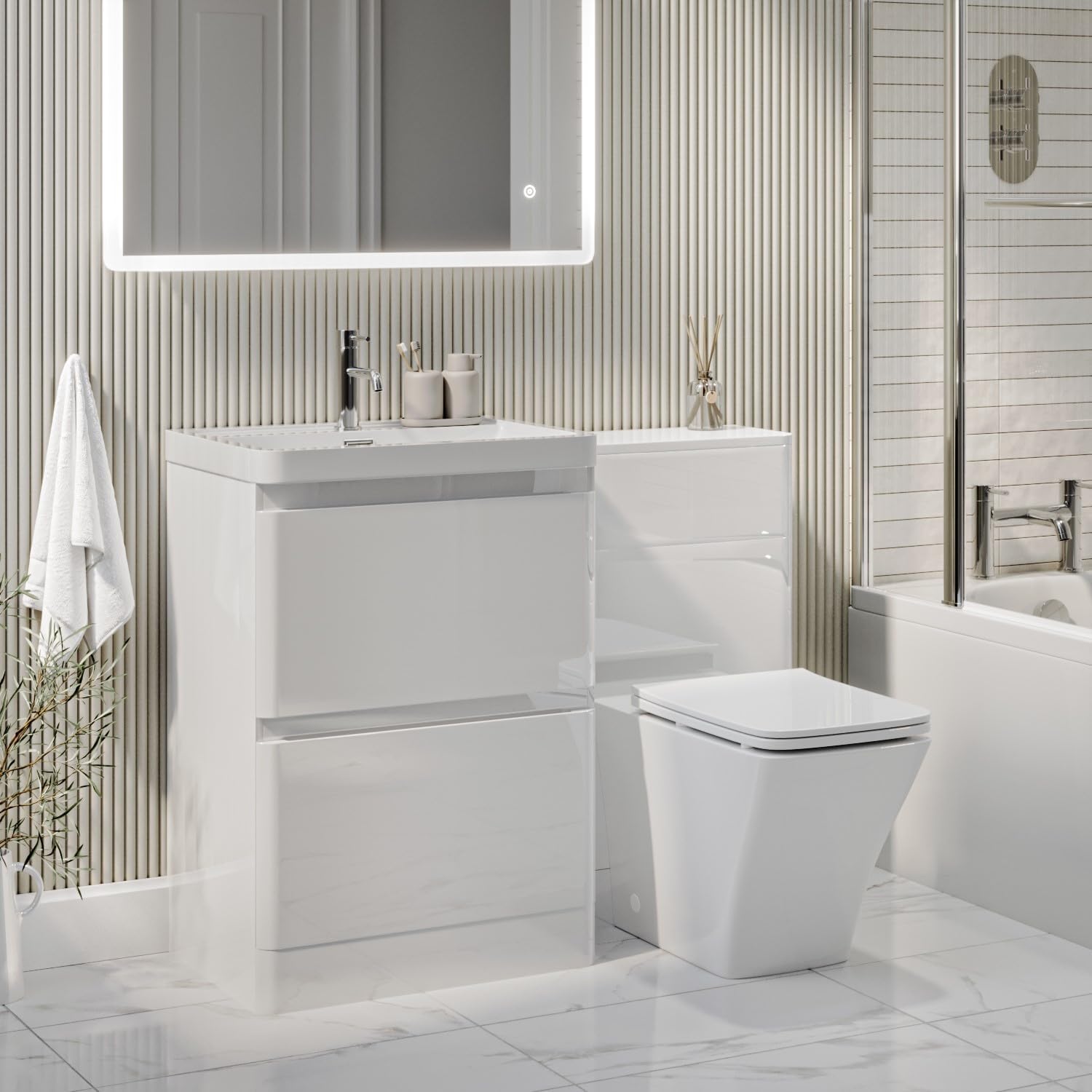 Pendle 1100mm White Toilet and Sink Unit with Square Toilet.