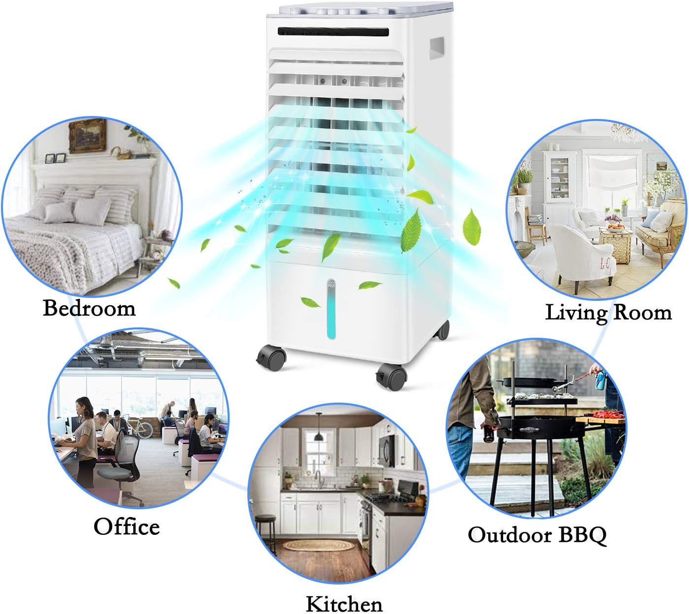 SONBION Evaporative Air Cooler, Room Cooler with 4 Ice Trays, 4 In 1 Air Cooler Cool Fan Humidifier Air Purifier, Evaporative Cooler for Home Office, Cooler Fan with Wheel, 5L Water Tank.