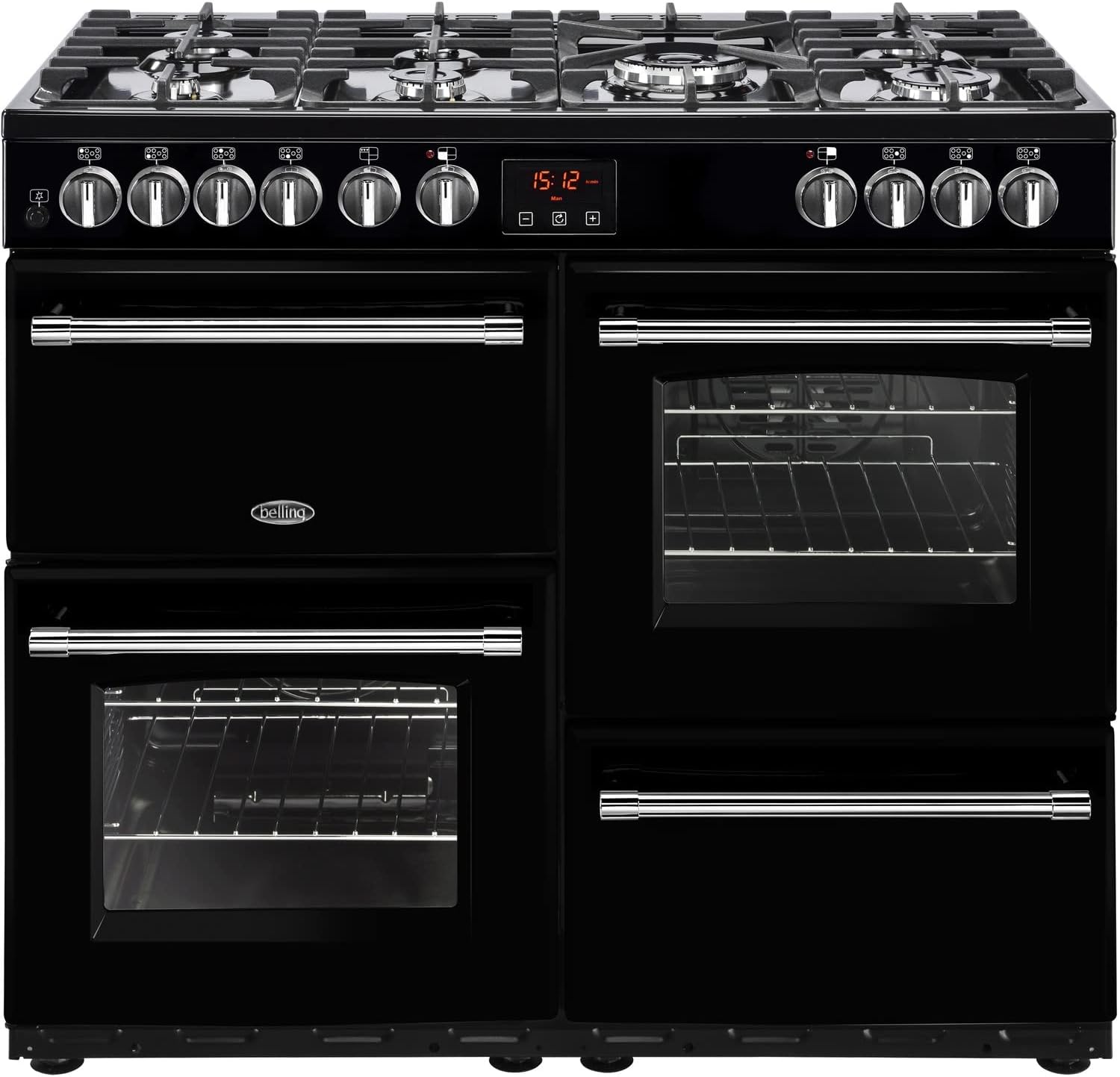 Belling Farmhouse 100DFT Dual Fuel Range Cooker, Black, 100cm.