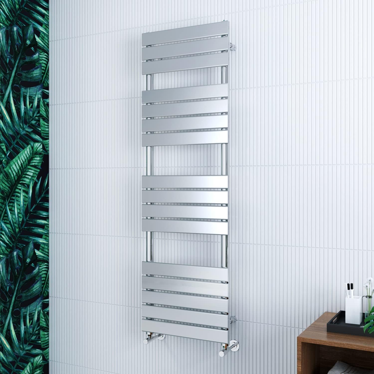 ELEGANT Chrome Flat Panel Towel Rail Radiator 1600 x 500mm Modern Designer Heated Towel Rail Central Heating Rad for Bathroom.