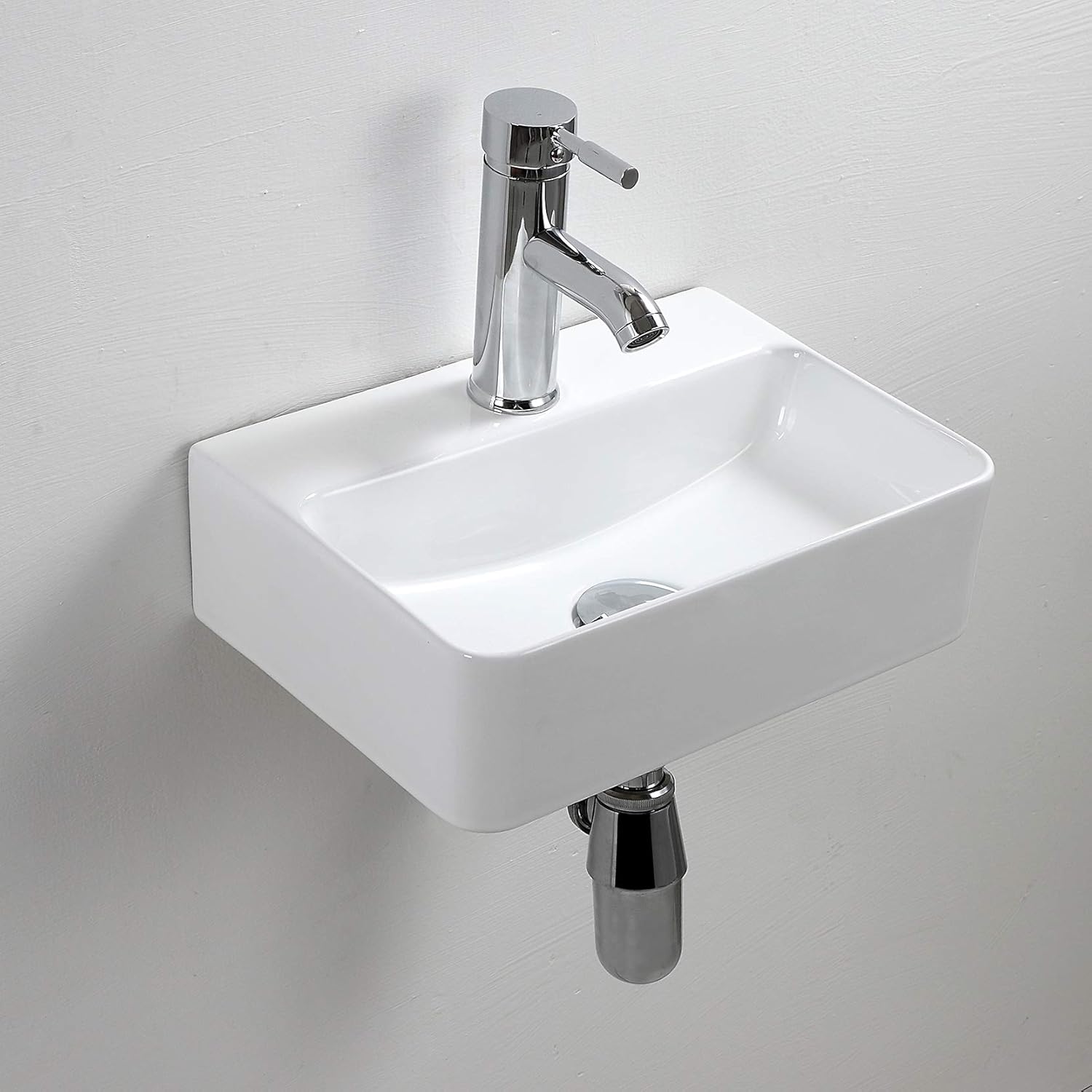 Wall Hung Basin Sink Small Cloakroom Basin Rectangle Ceramic Wash Basin (Right hand).